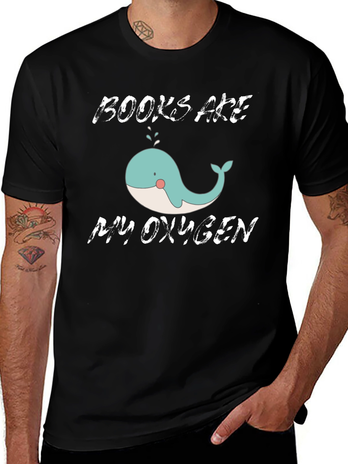 Books Are My Oxygen Whale Graphic T-Shirt