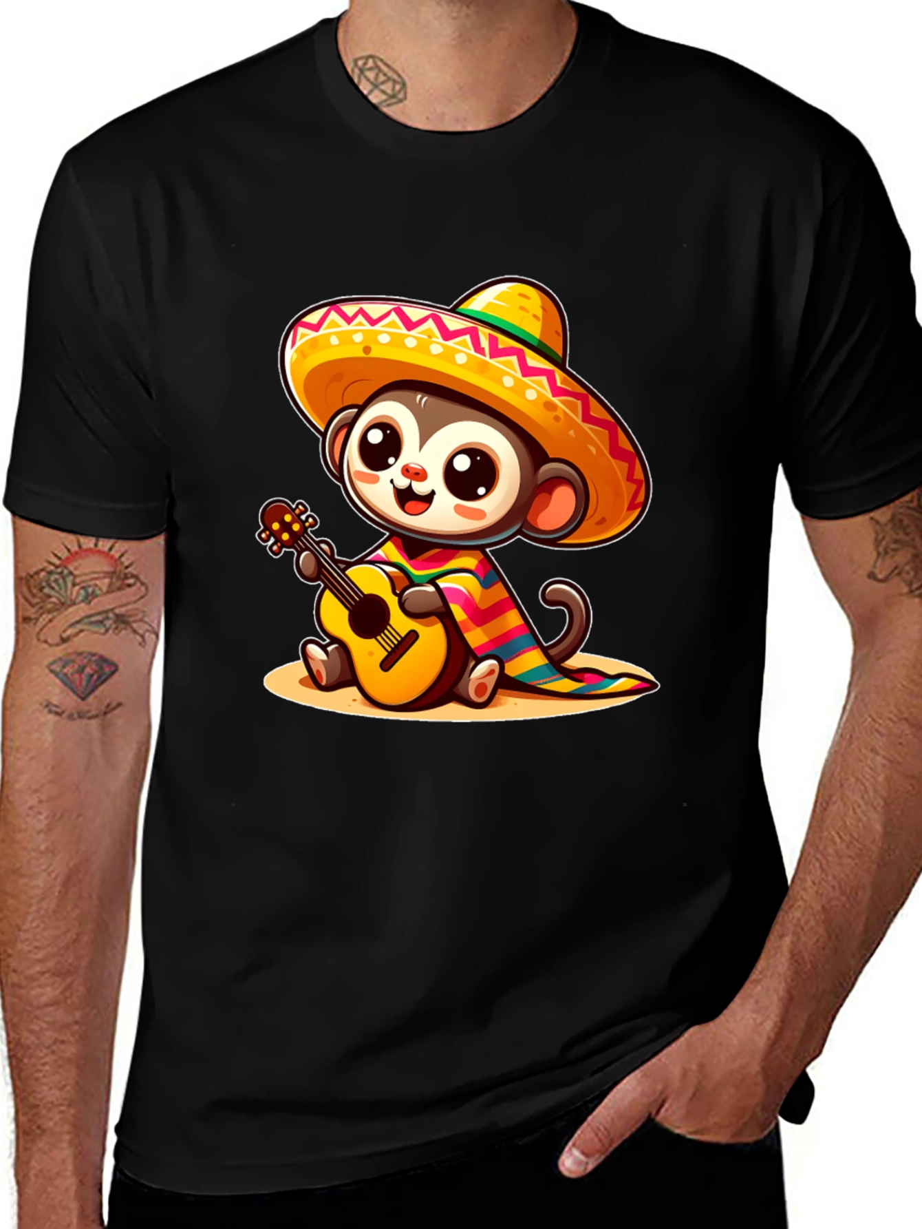 Variant 28 of Monkey in Sombrero T-Shirt - Guitar Playing