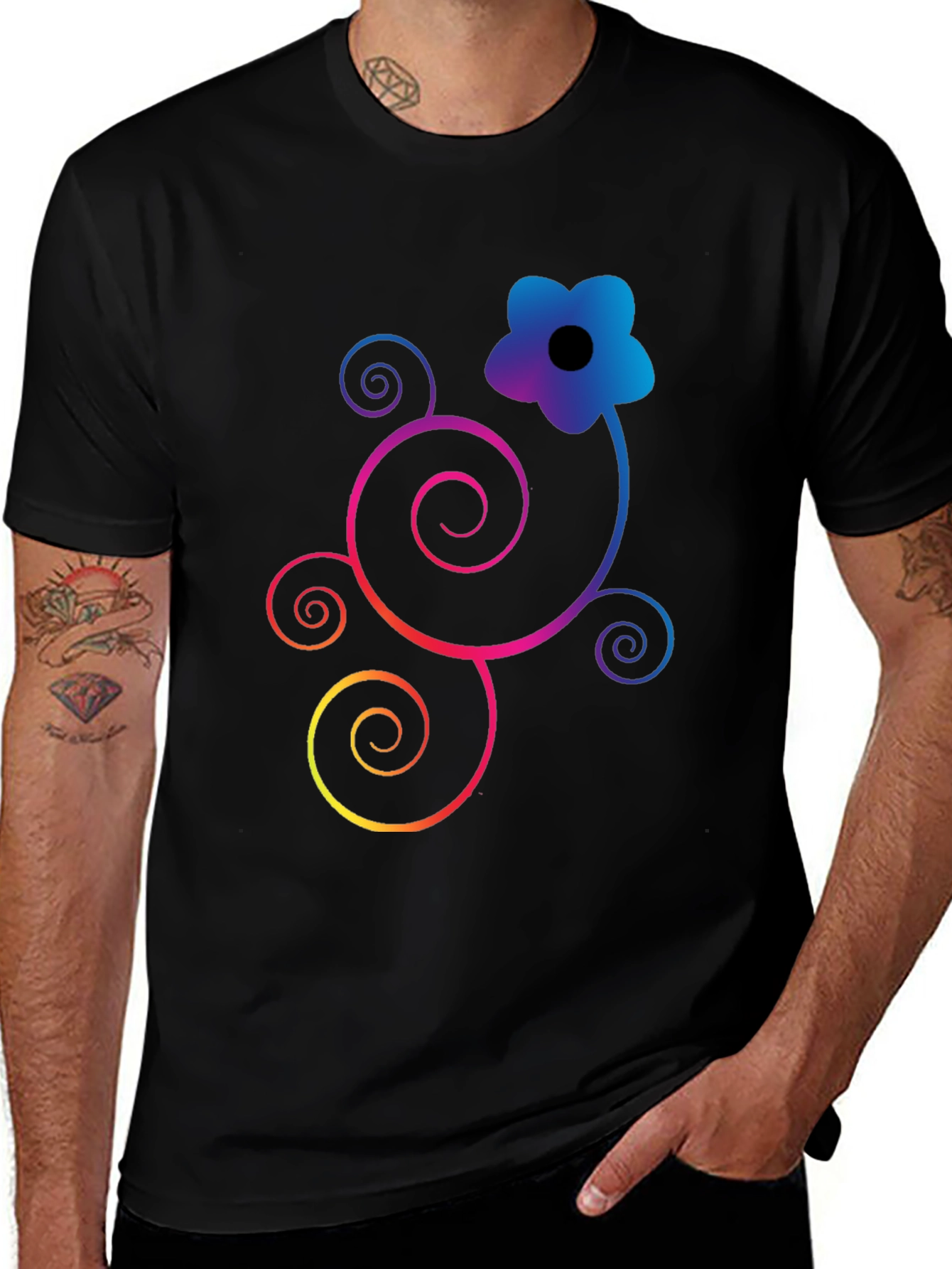 Variant 17 of Floral Swirl Graphic Black T-Shirt