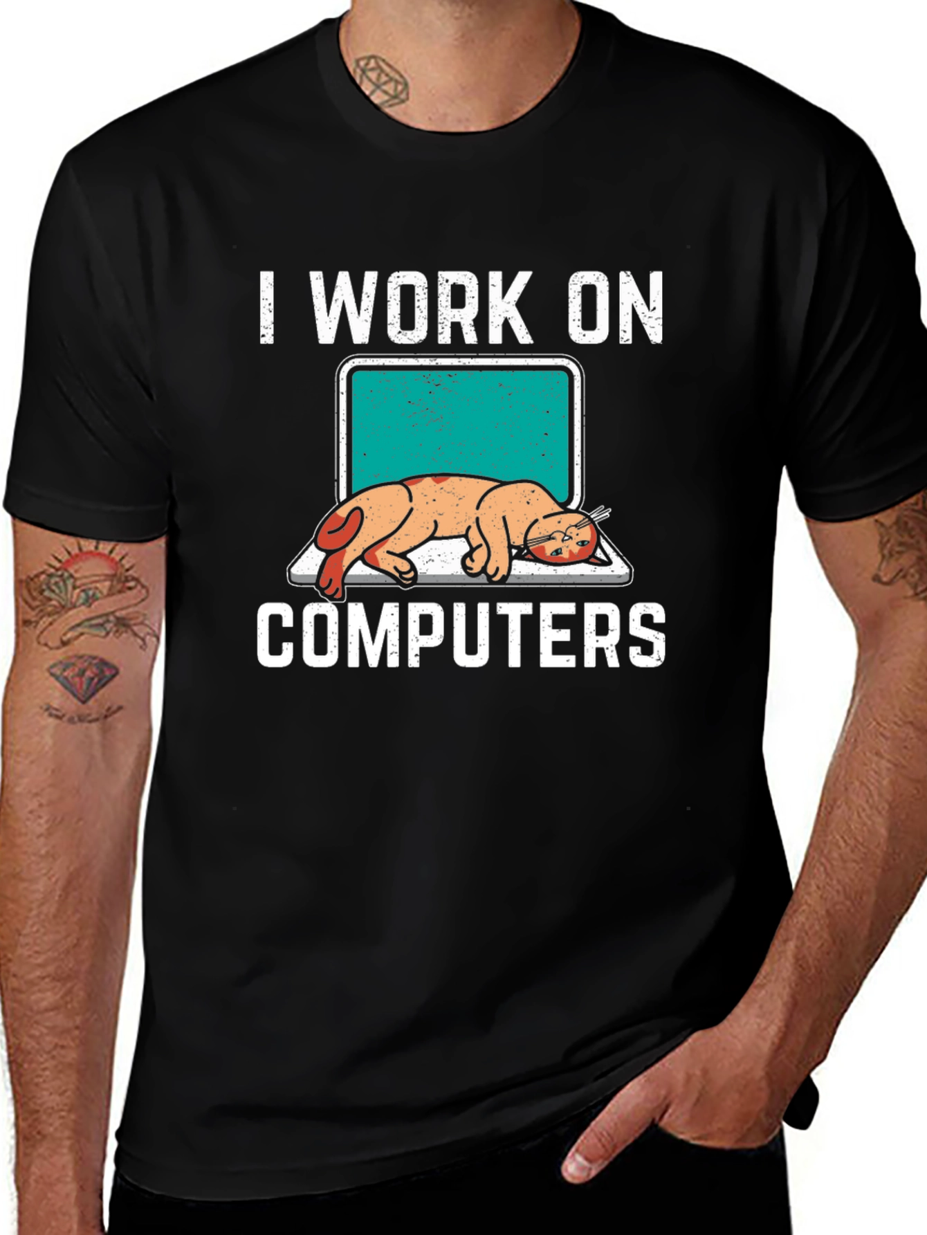 Variant 18 of I Work On Computers T-Shirt, Funny Cat Programmer Tee