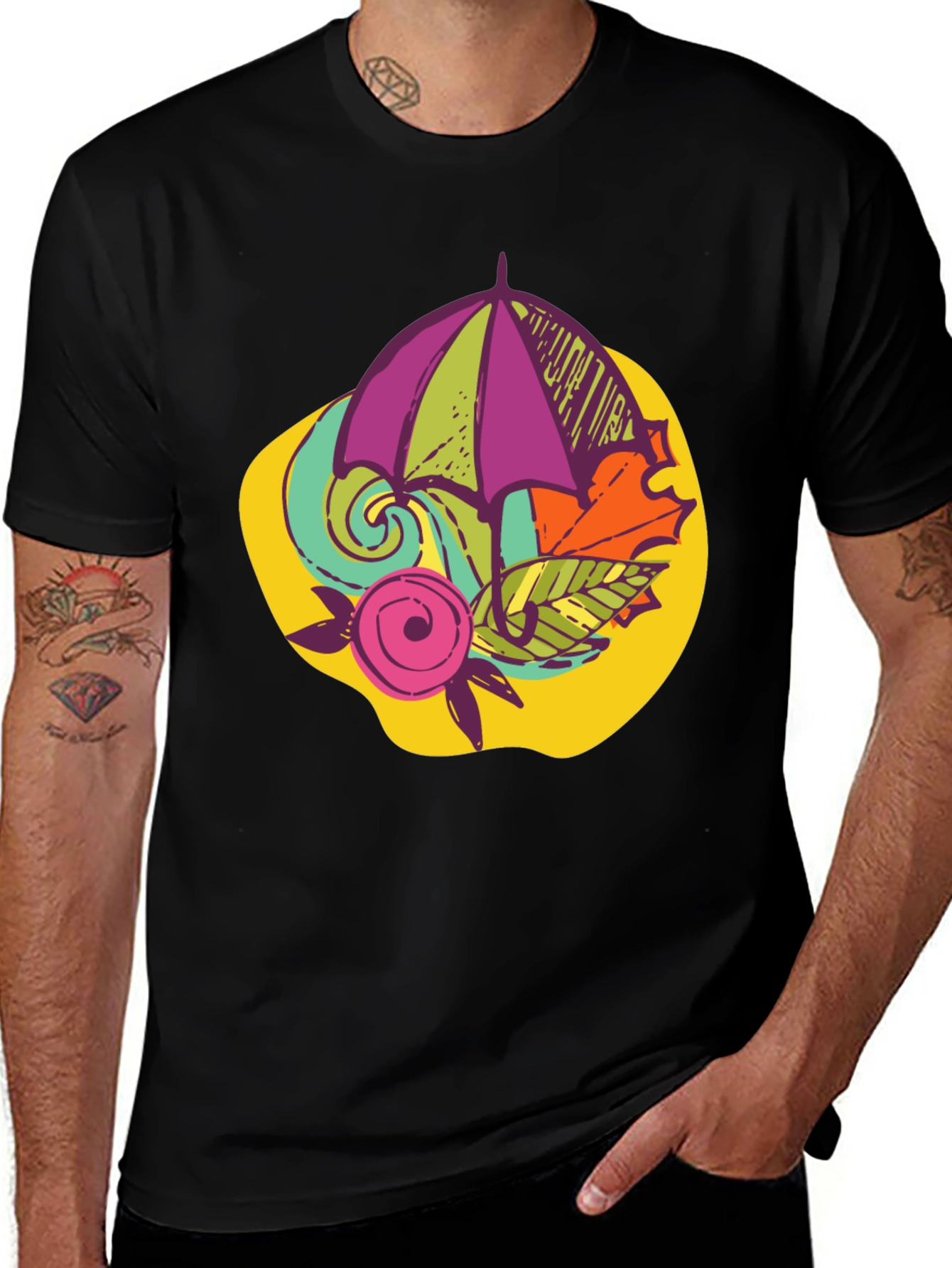 Variant 3 of Whimsical Umbrella Graphic Tee - Colorful Fun Design