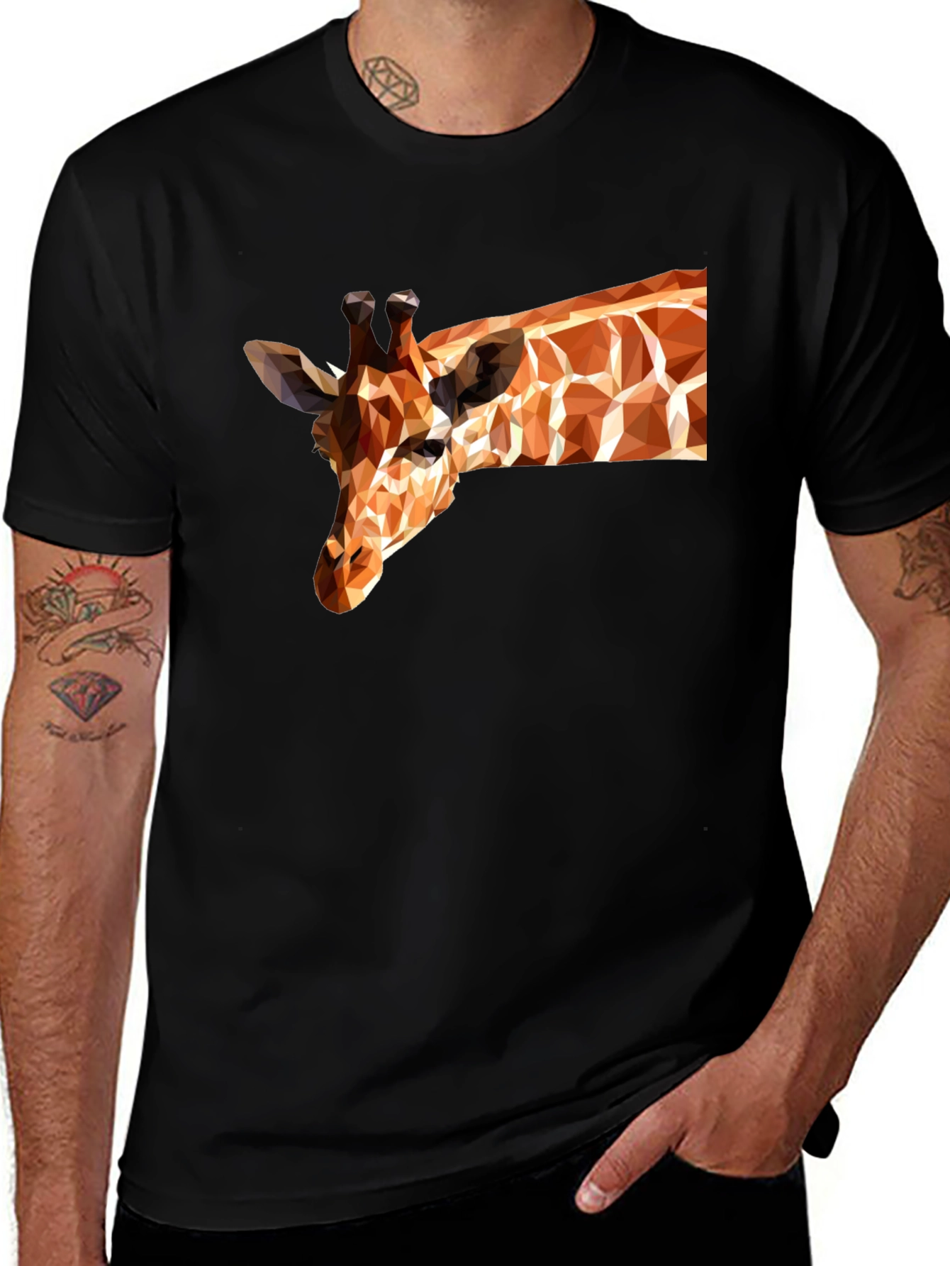 Variant 13 of Geometric Giraffe Black T-Shirt - Modern Art Tee