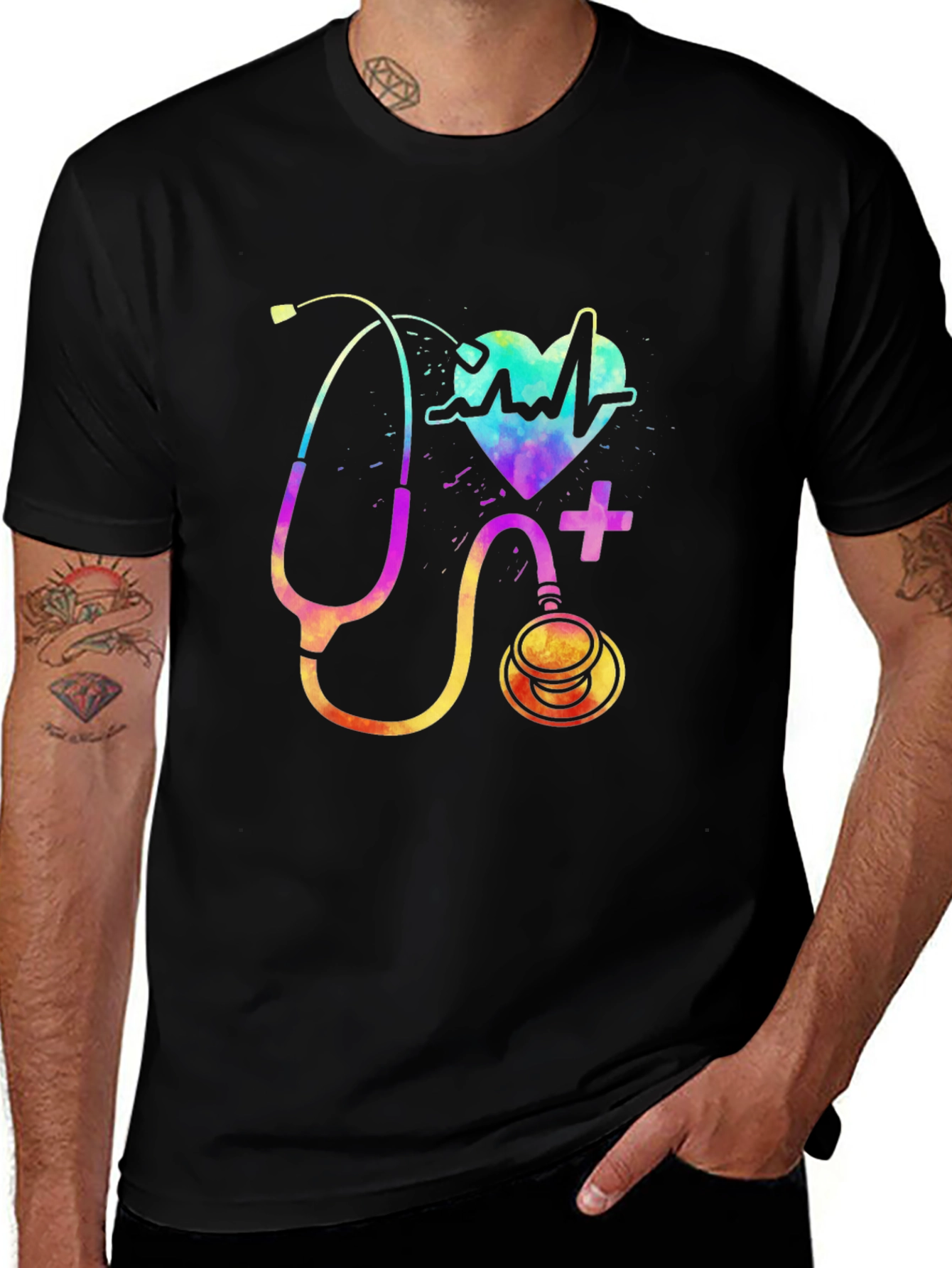 Variant 3 of Colorful Stethoscope Graphic T-Shirt - Medical Design