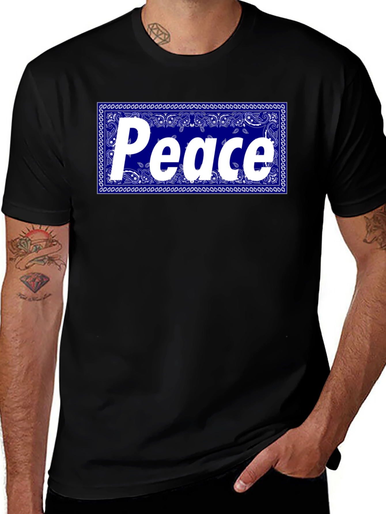 Variant 14 of Peace Bandana Graphic T-Shirt - Black