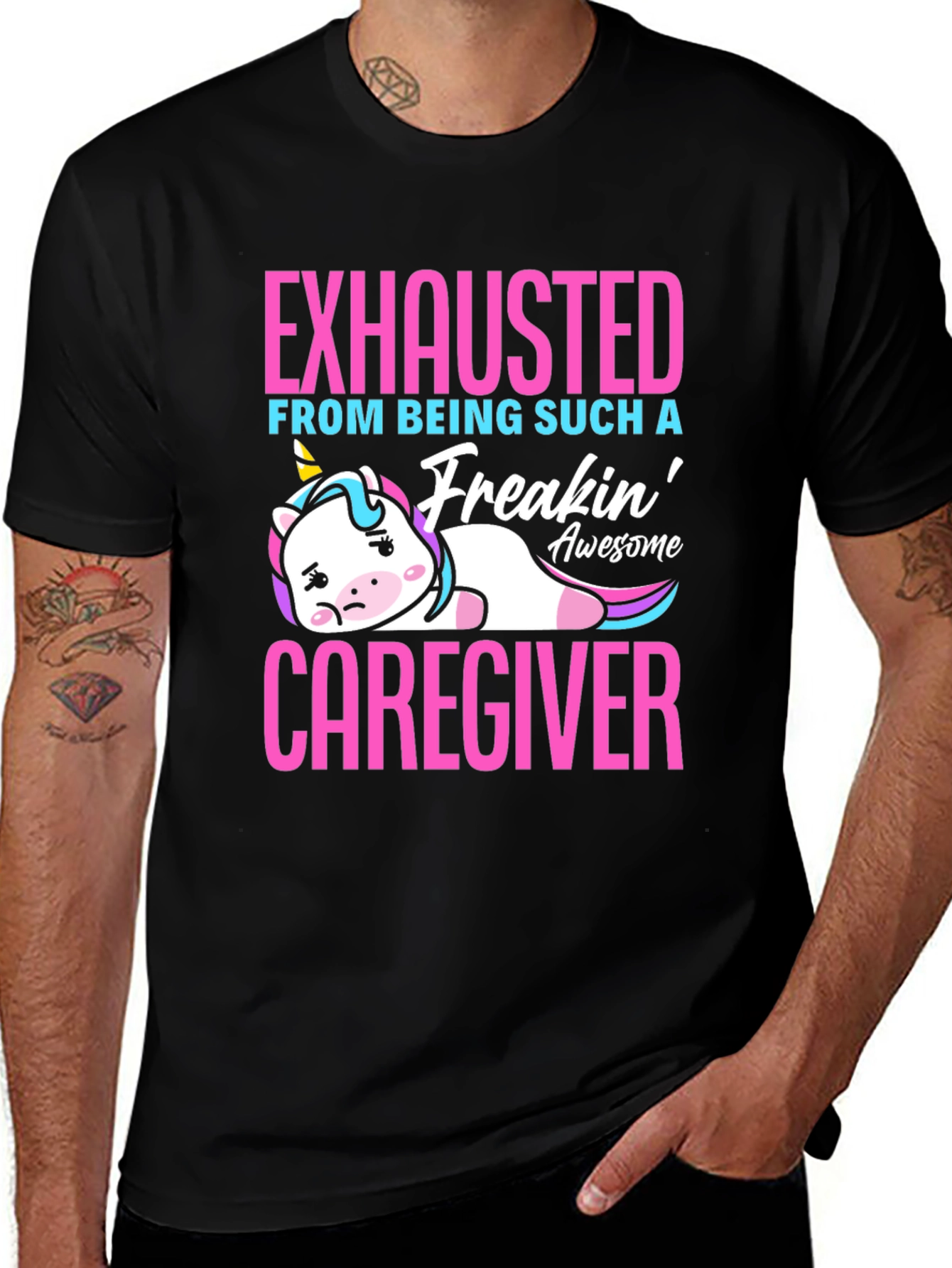Variant 23 of Exhausted Caregiver Unicorn T-Shirt