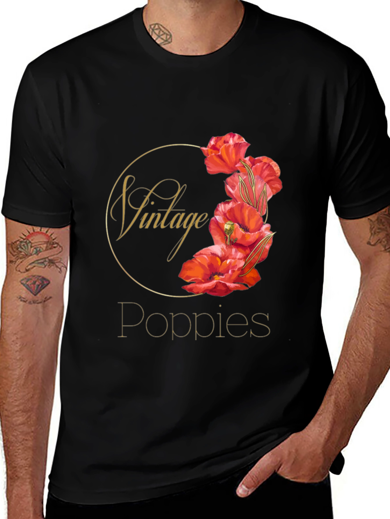 Variant 14 of Vintage Poppies Black T-Shirt