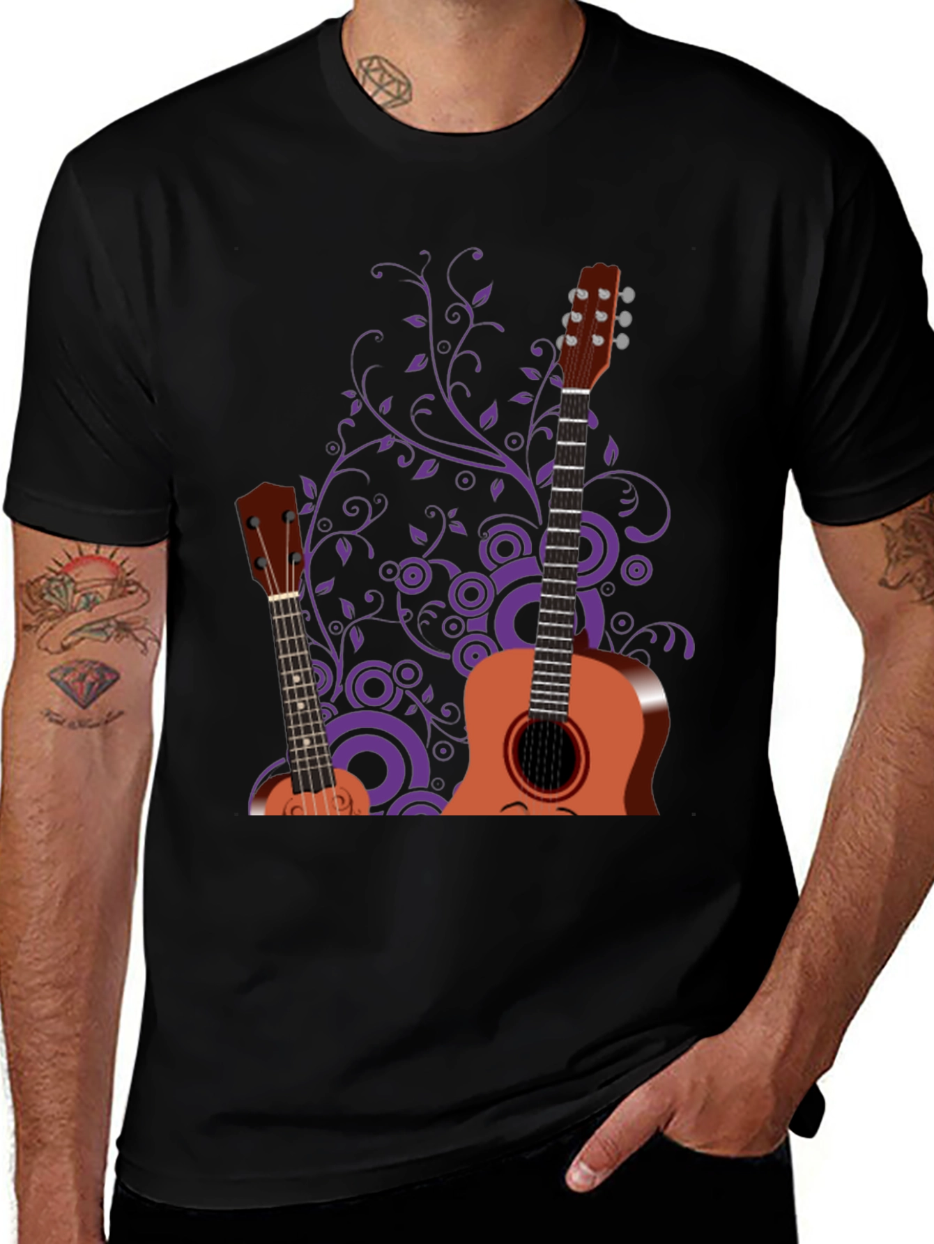 Variant 4 of Stylish Guitar Graphic Black T-Shirt - Music Lover Tee