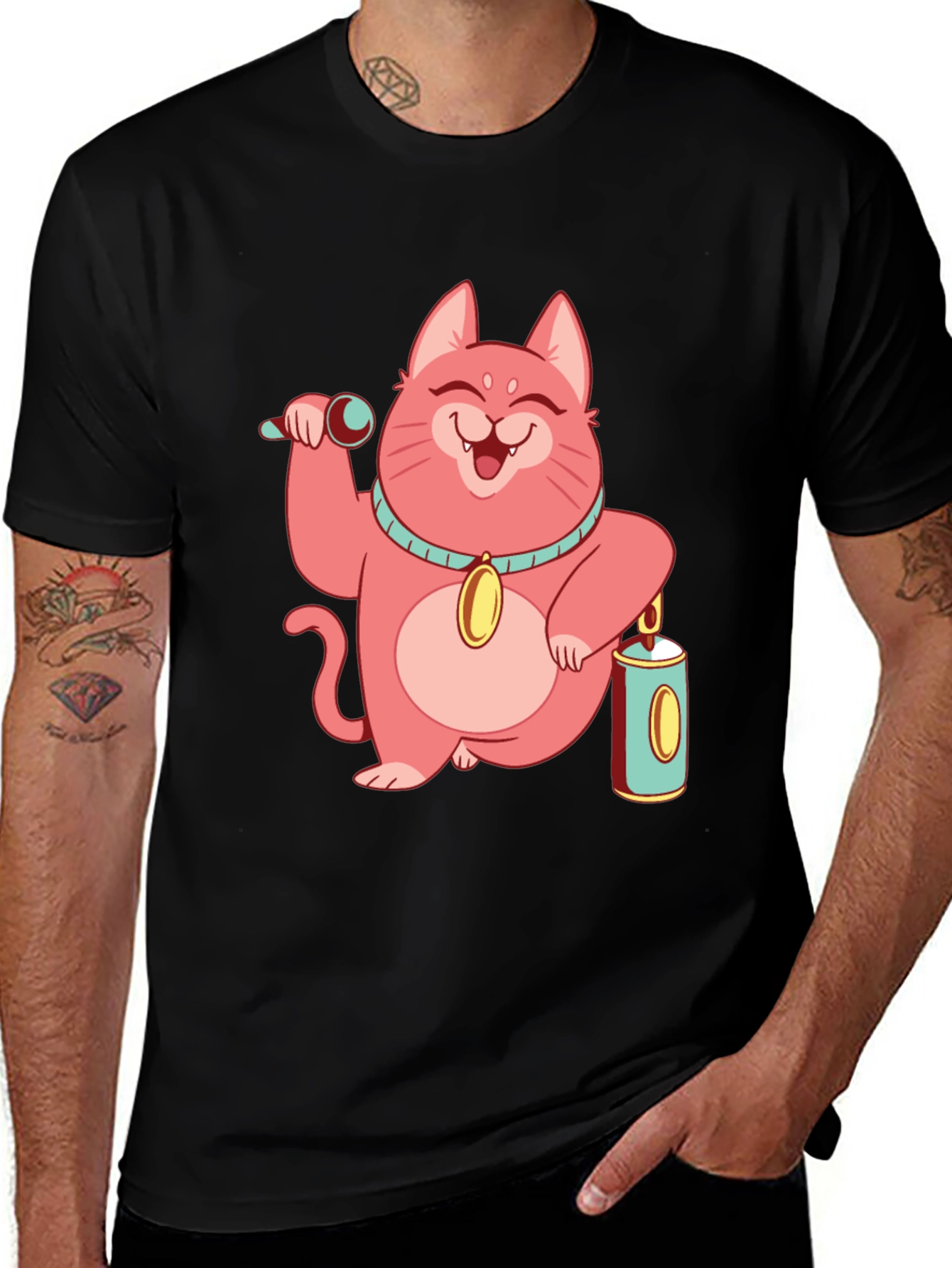 Black Pink Lucky Cat T-Shirt main image