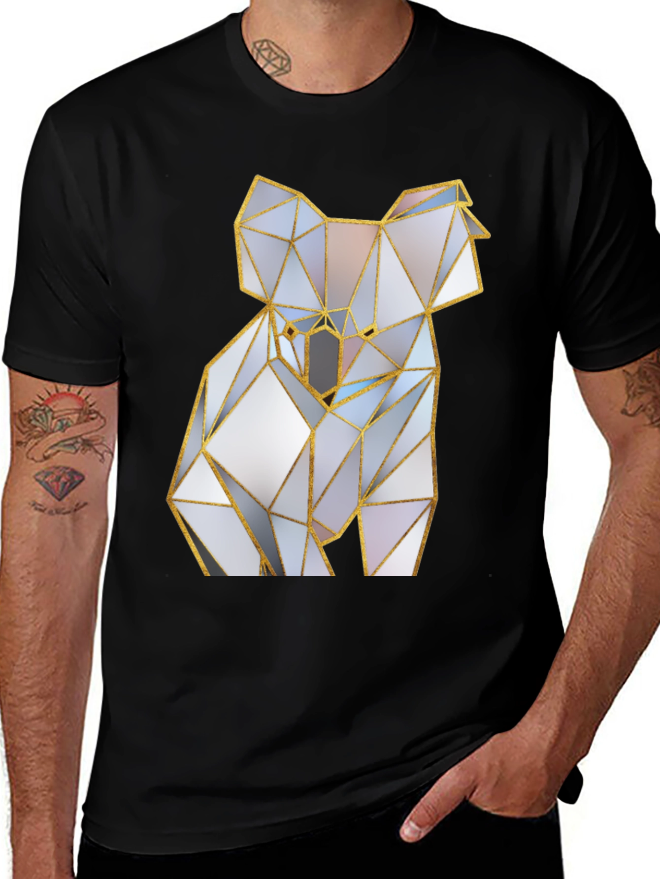 Variant 13 of Geometric Koala Bear Graphic Tee - Black