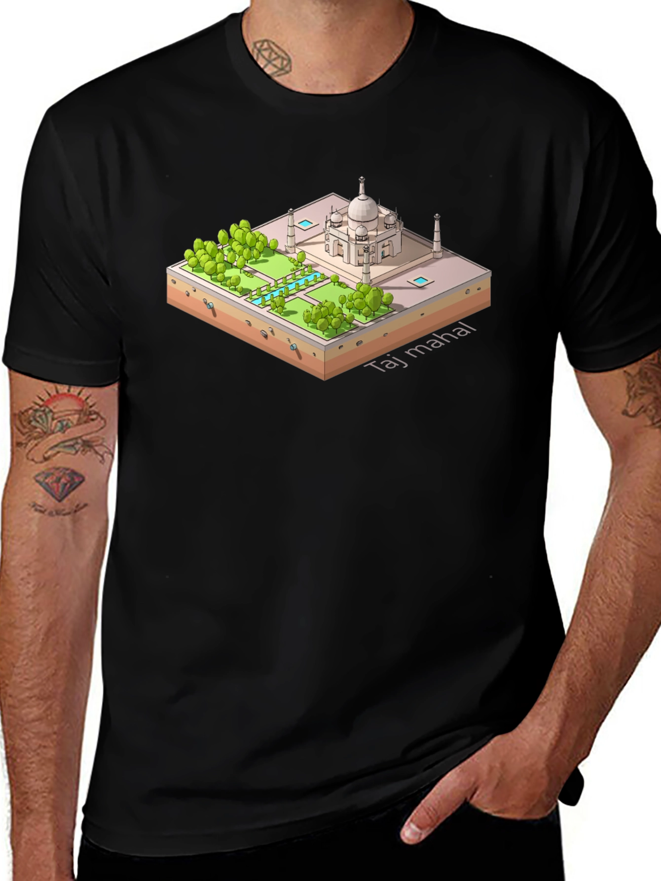Taj Mahal Isometric Art Black T-Shirt
