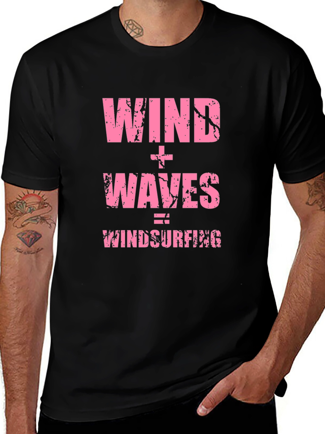 Variant 25 of Wind + Waves = Windsurfing Black T-Shirt
