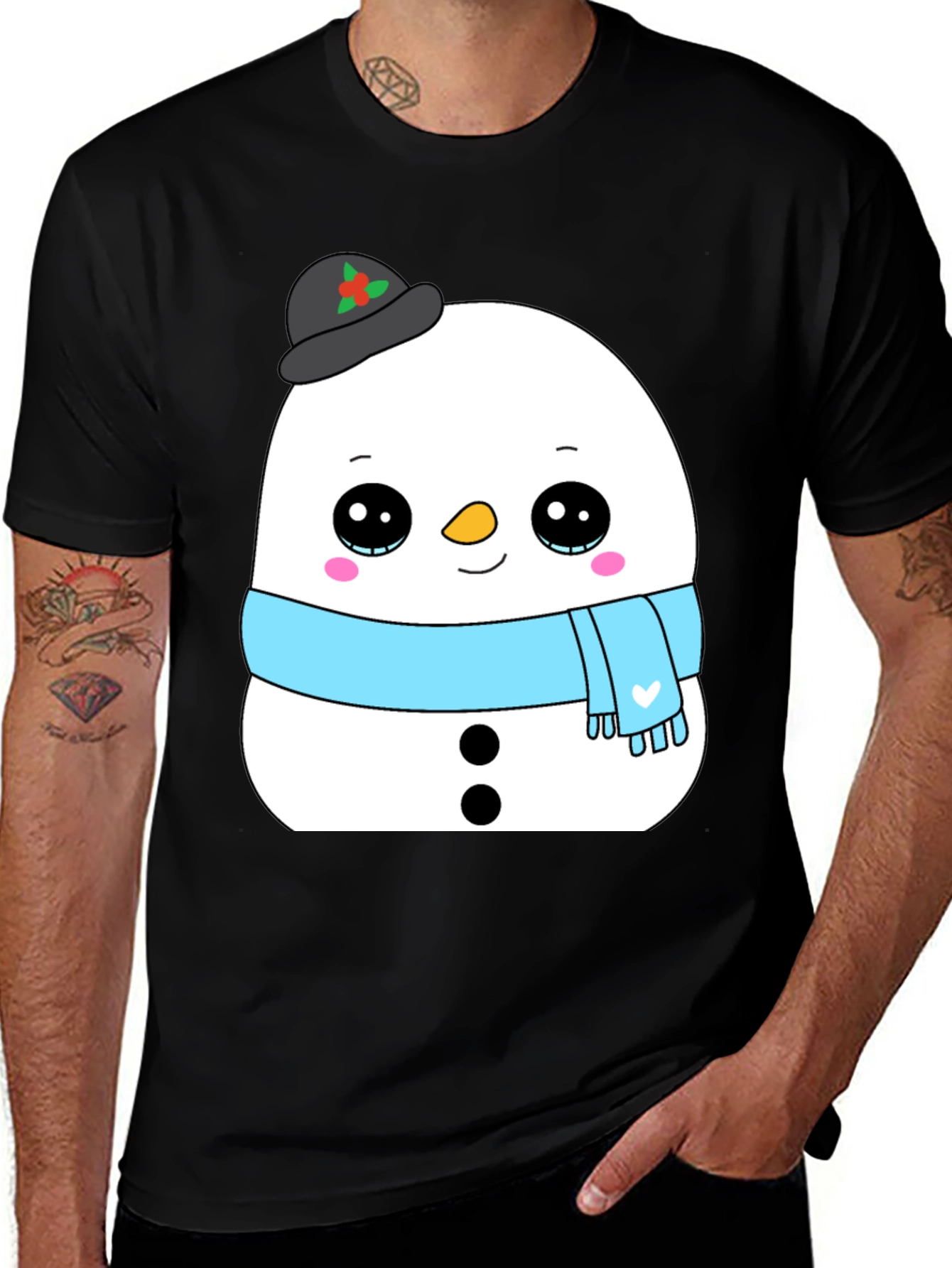 Variant 25 of Cute Snowman Graphic Tee - Black Holiday Shirt