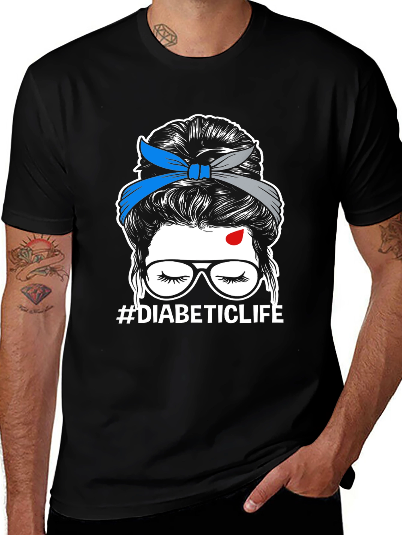 Variant 8 of Diabetic Life T-Shirt Messy Bun Awareness