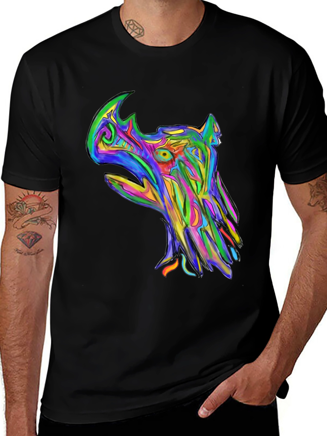 Variant 29 of Psychedelic Dragon Graphic Tee - Vivid Rainbow Print