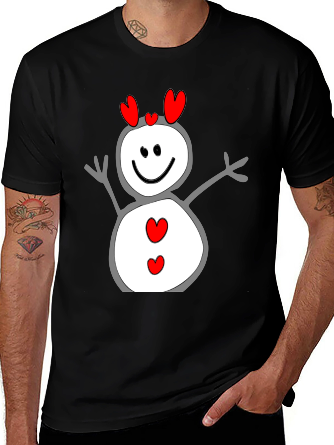 Variant 13 of Heart Snowman Graphic Tee - Black Cotton Blend