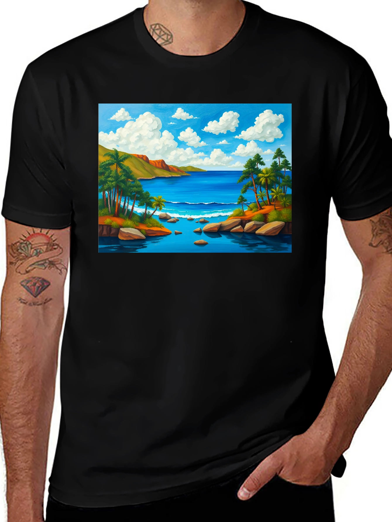 Variant 28 of Tropical Beach T-Shirt - Black