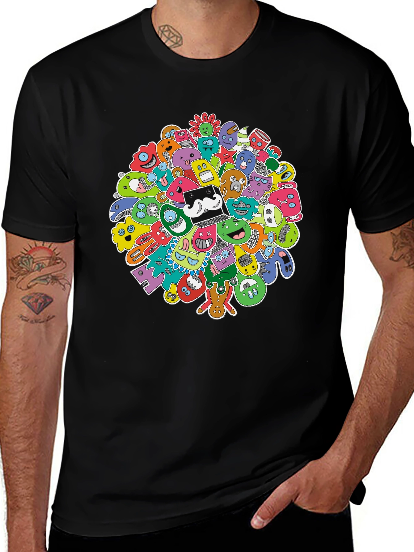 Variant 14 of Fun Doodle Graphic Tee - Black Cotton T-Shirt