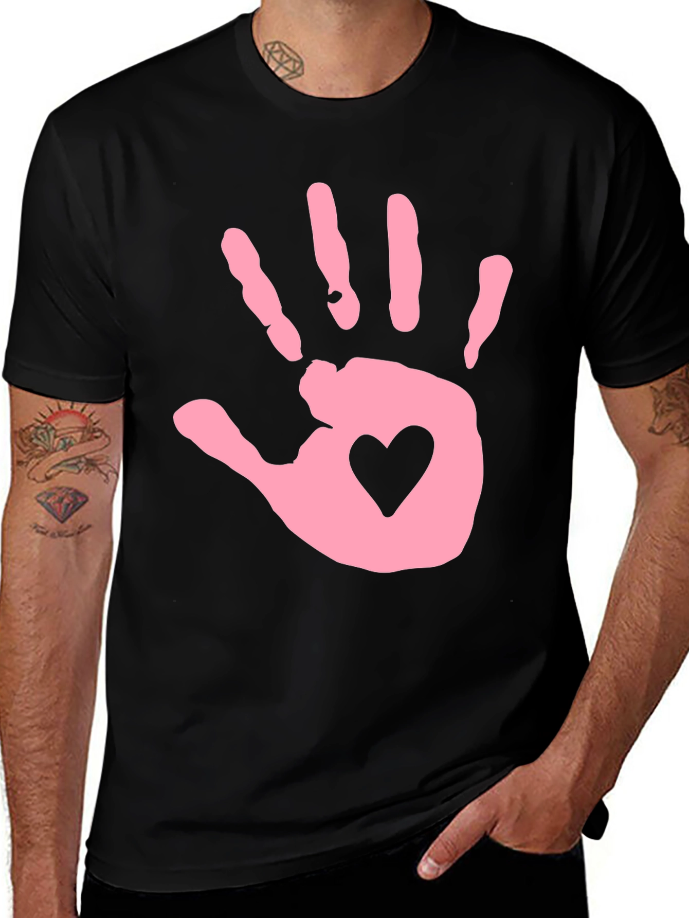 Handprint Heart T-Shirt - Black, Soft Cotton Blend