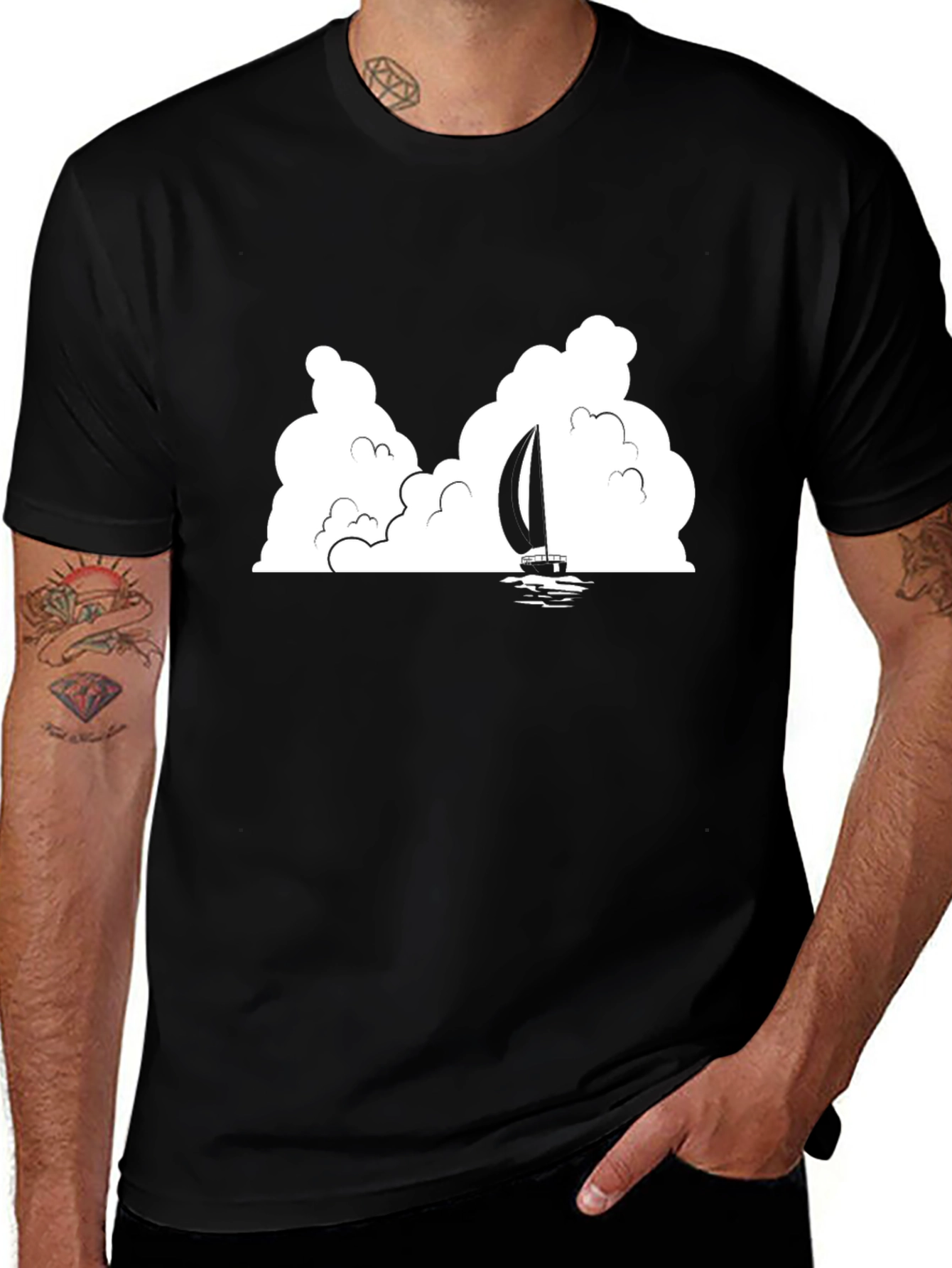 Variant 16 of Sailboat Silhouette Graphic Tee - Black