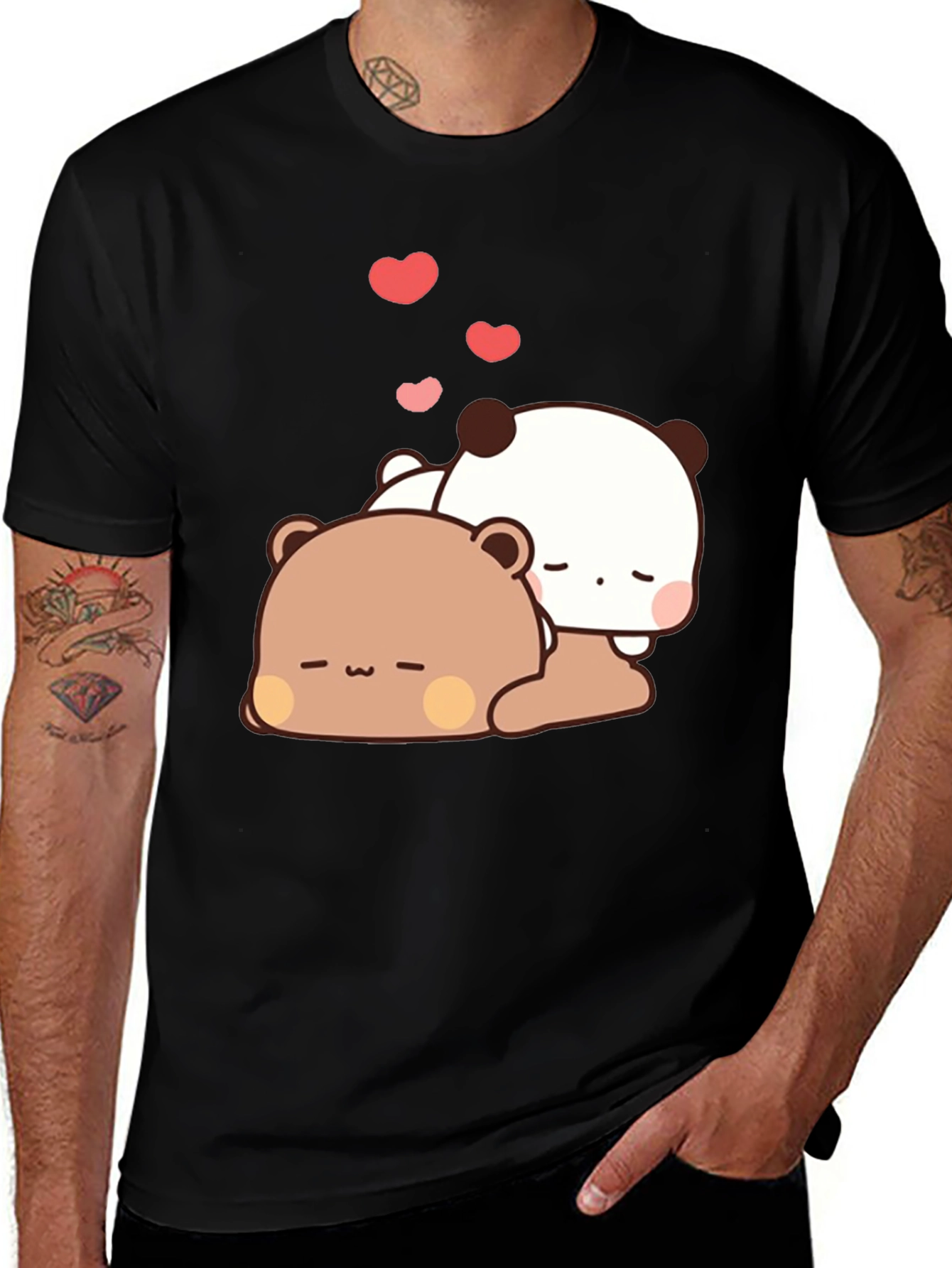 Variant 30 of Cute Bears Hugging Graphic Tee - Black