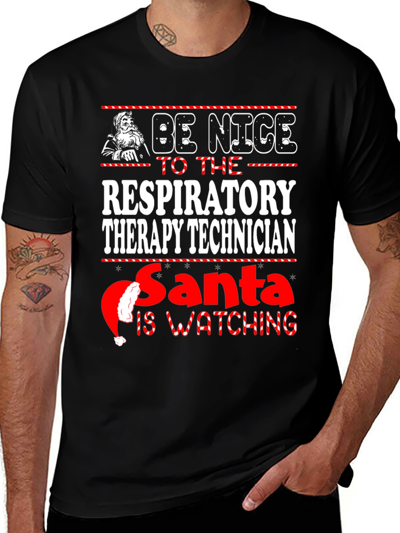 Respiratory Therapy Technician Santa Watching T-Shirt
