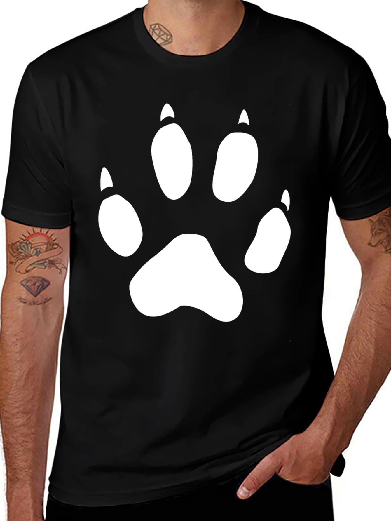 Paw Print T-Shirt - Casual Black Tee