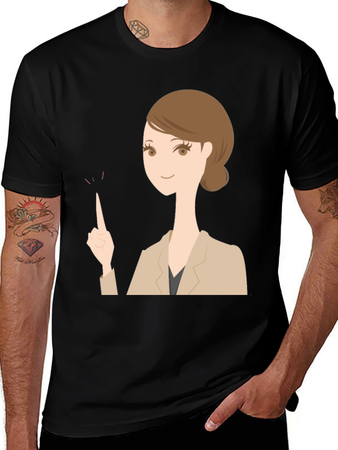 Variant 29 of Woman Pointing T-Shirt - Black Graphic Tee
