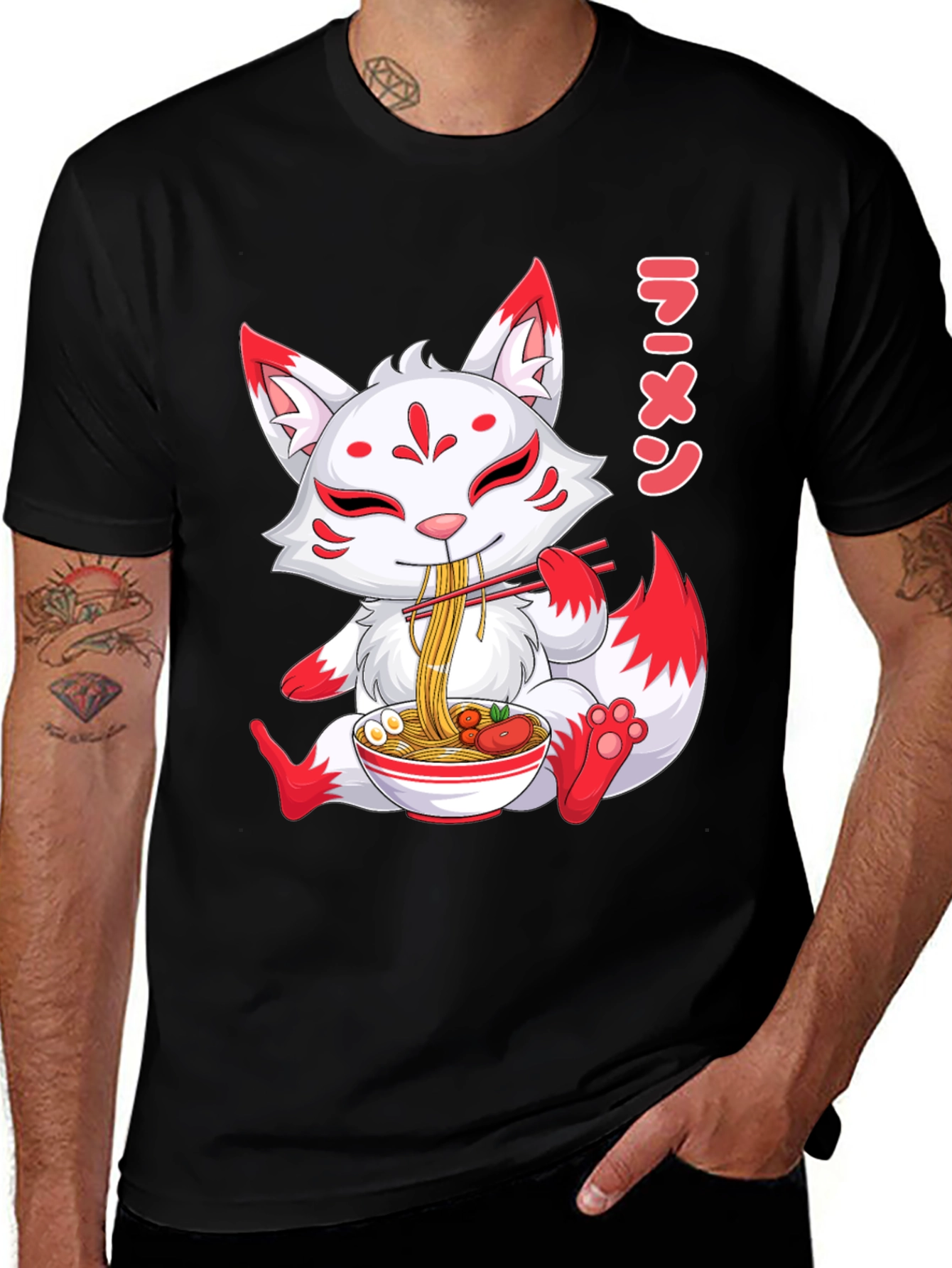 Variant 22 of Anime Fox Ramen Graphic Tee - Casual Style