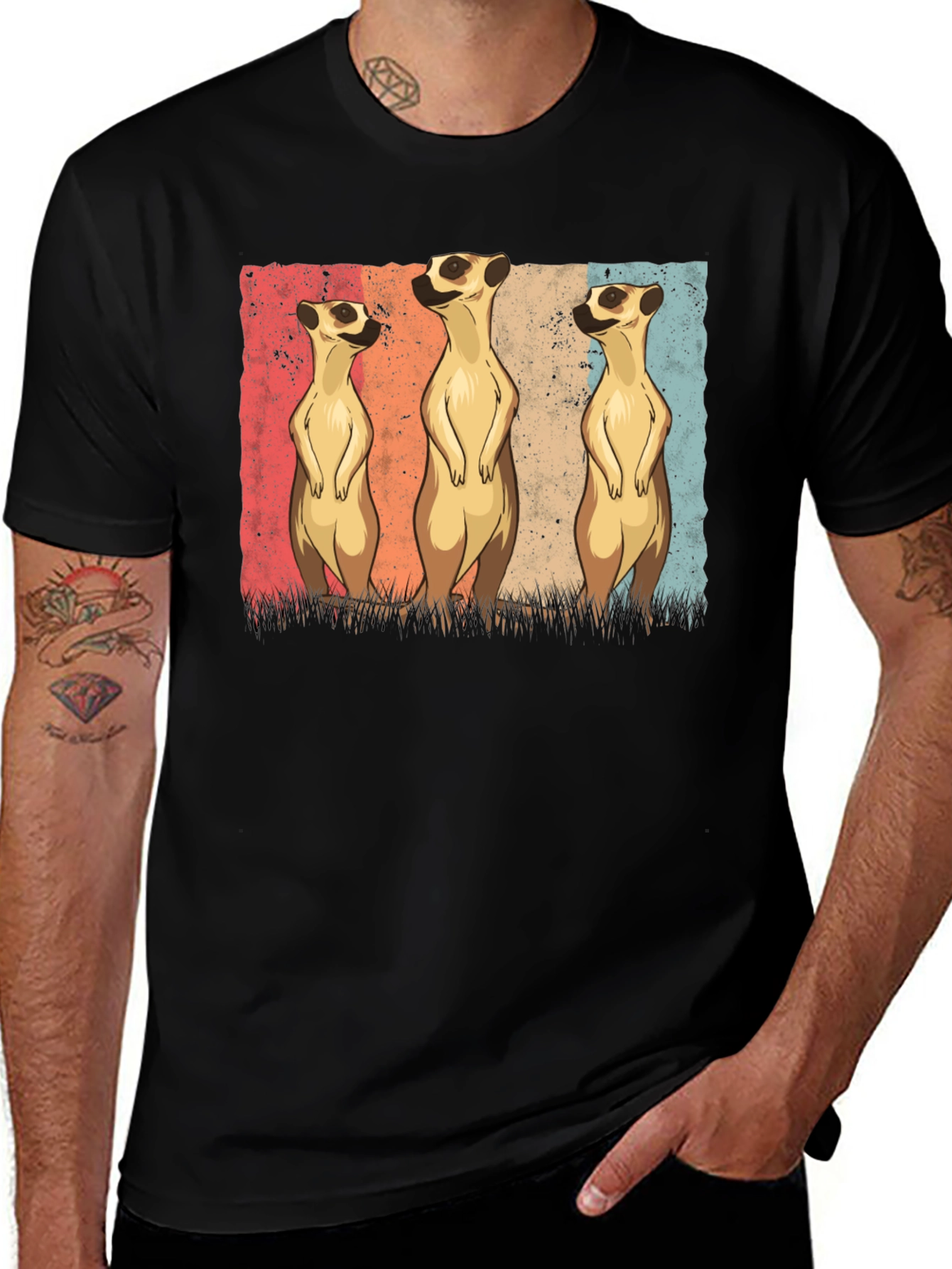 Variant 7 of Meerkat Trio Graphic Tee - Men's Black T-Shirt