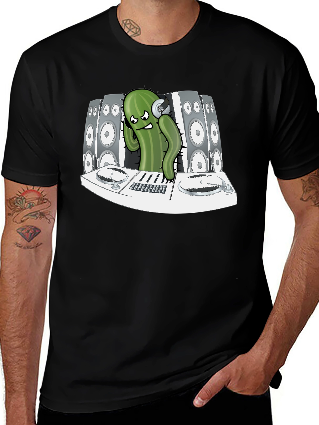 Variant 22 of DJ Cactus Graphic Tee - Black T-Shirt