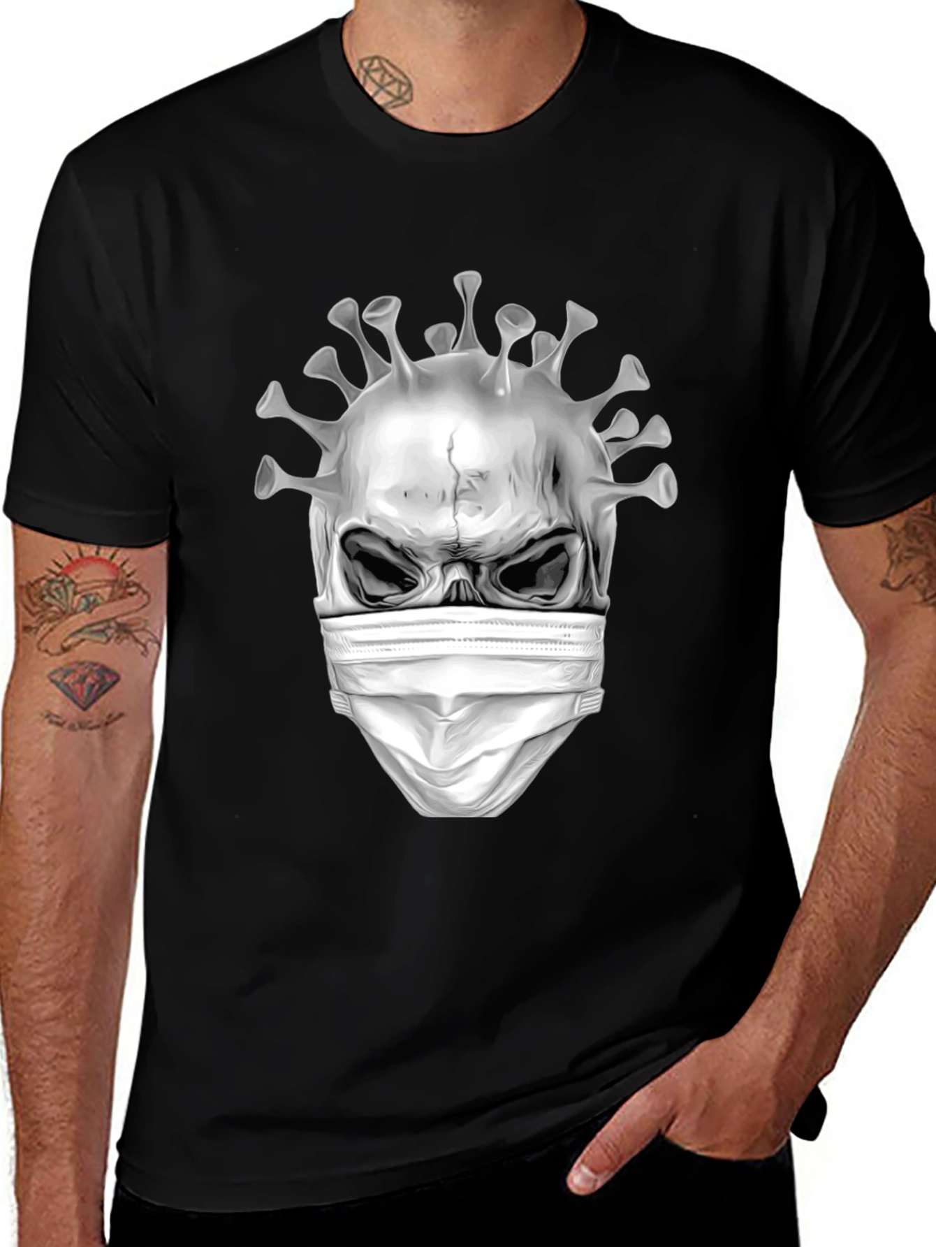 Variant 3 of Skull Corona Mask Tee - Black Graphic T-Shirt