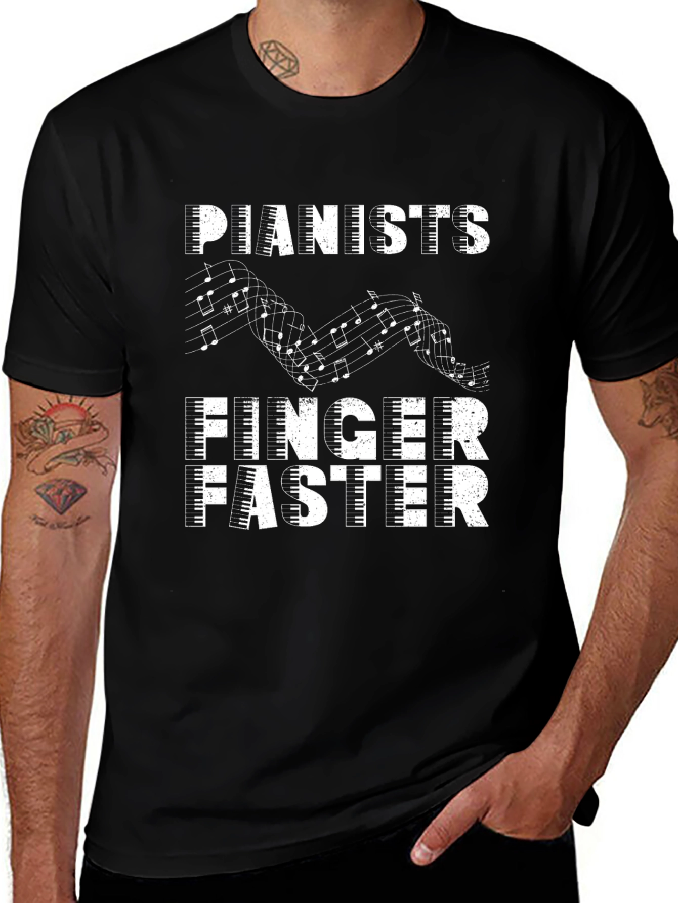 Variant 5 of Pianists Finger Faster Graphic Tee - Music Lover Shirt
