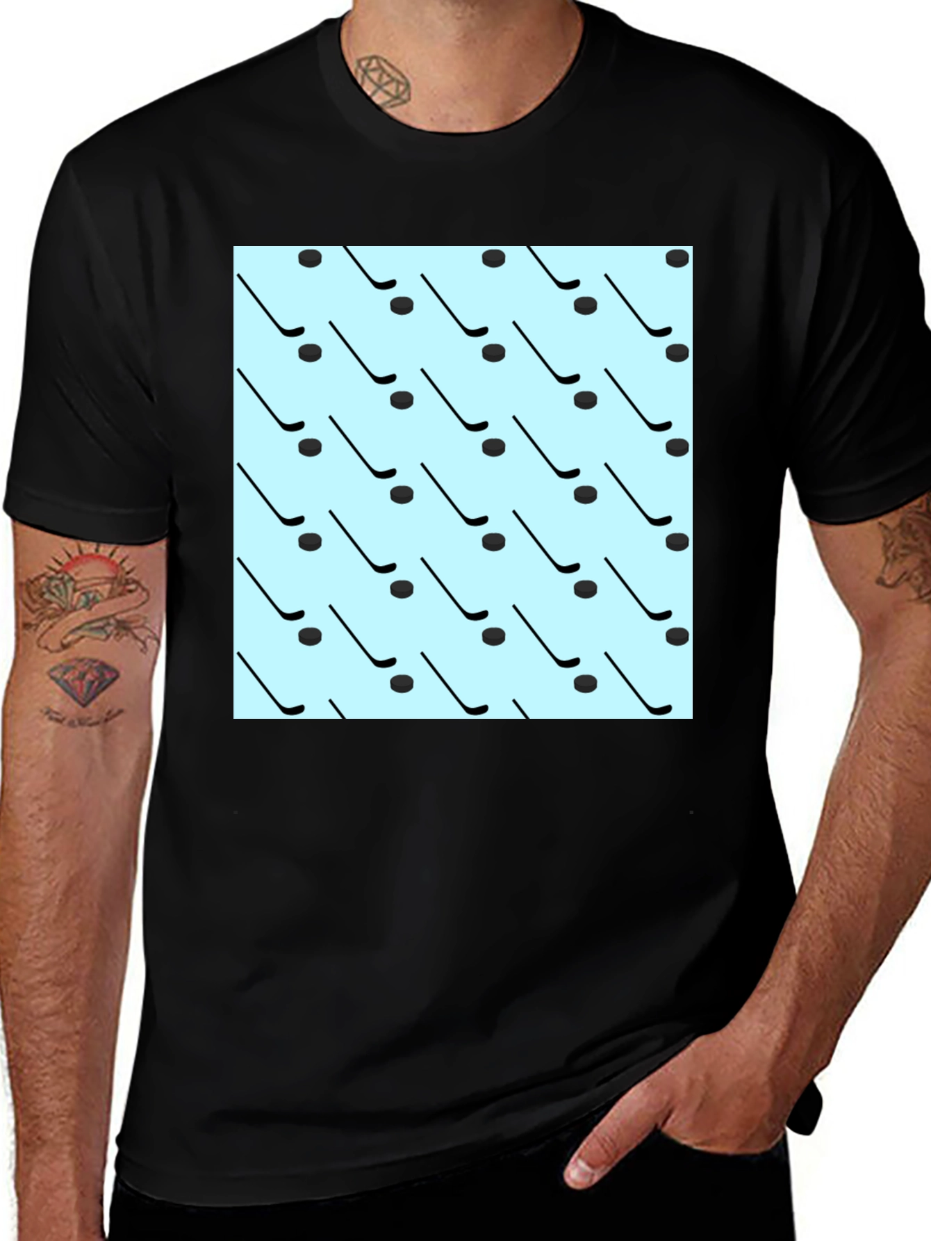 Variant 11 of Hockey Stick & Puck Pattern Tee