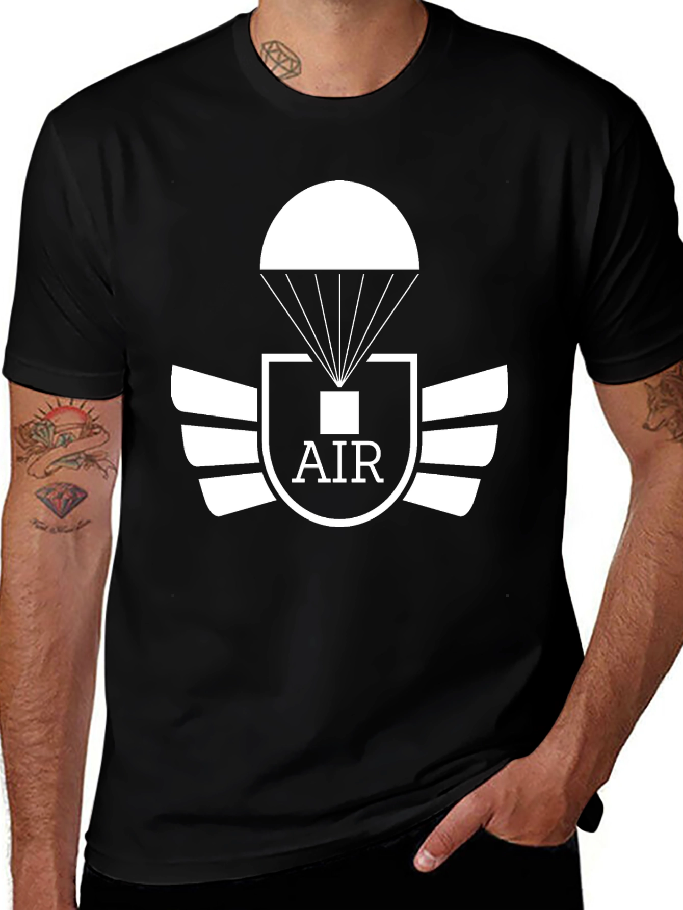 Variant 17 of Airborne Parachute T-Shirt - Black Graphic Tee