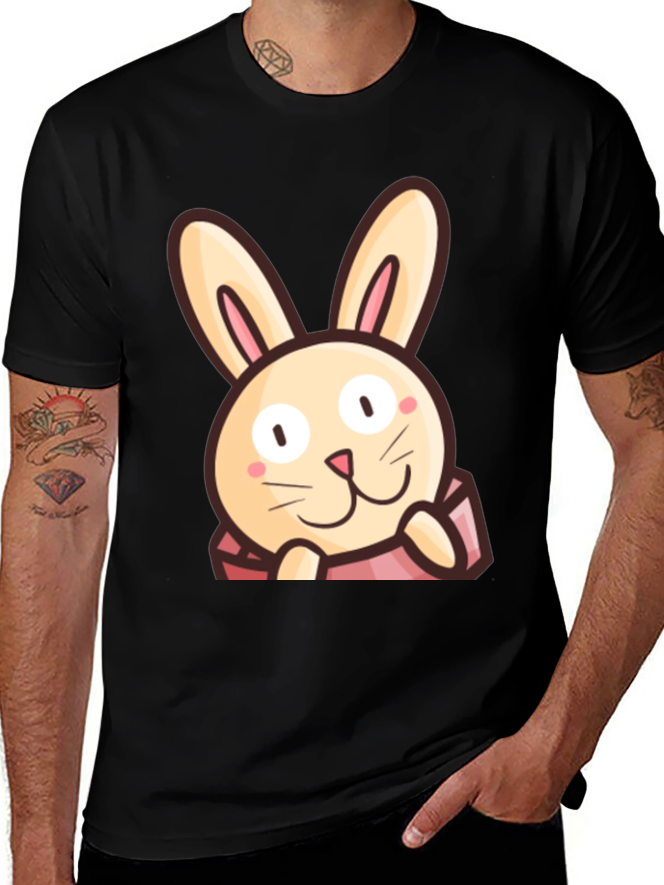 Cute Bunny Graphic Tee - Black Cotton Comfort