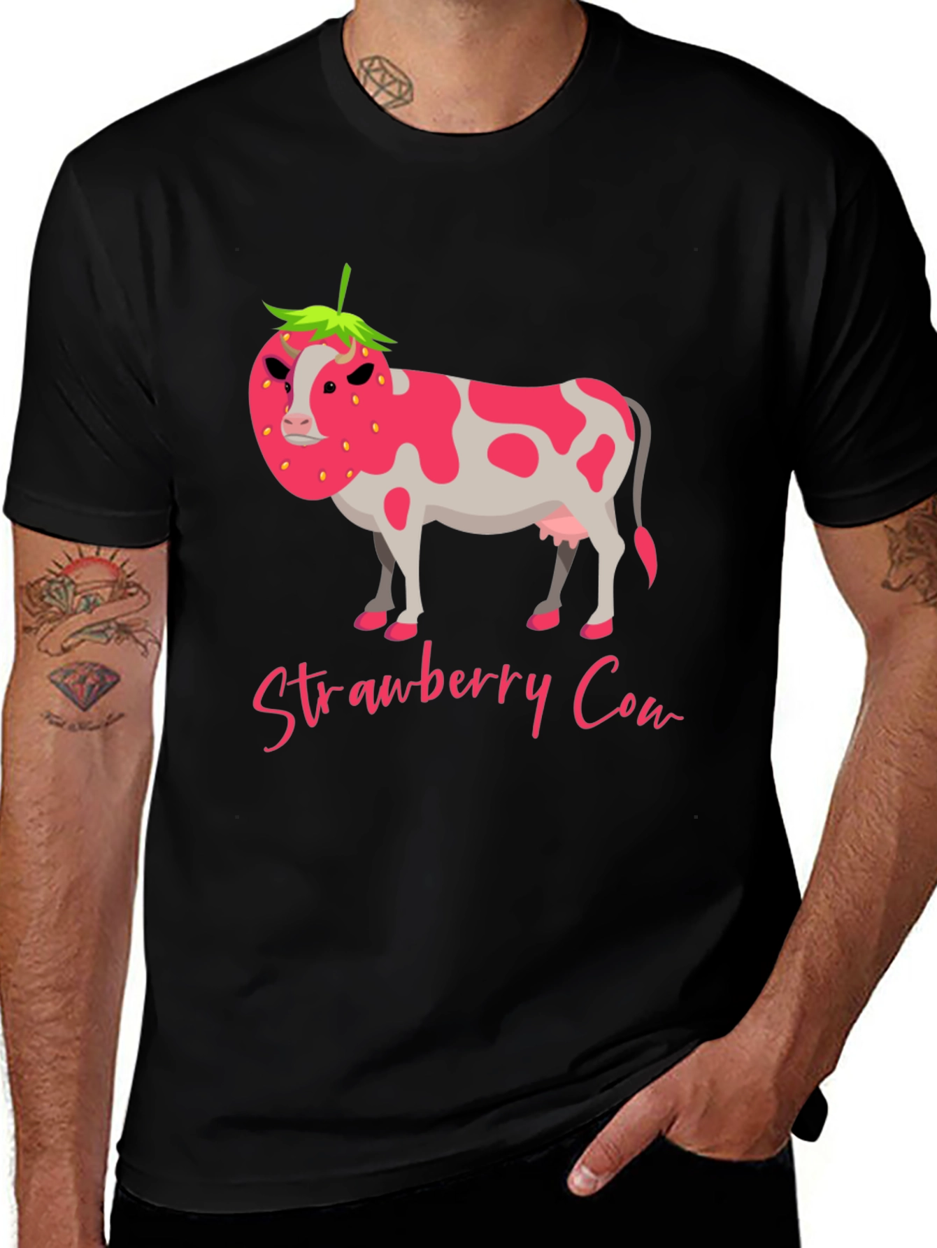 Variant 2 of Strawberry Cow Graphic Tee - Novelty Print T-Shirt