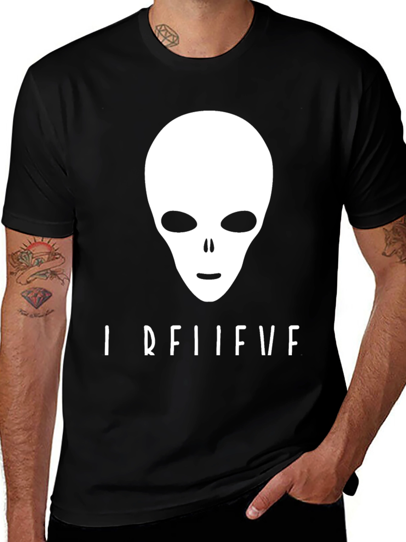 Variant 14 of I Believe Alien Graphic Tee - Black Cotton T-Shirt