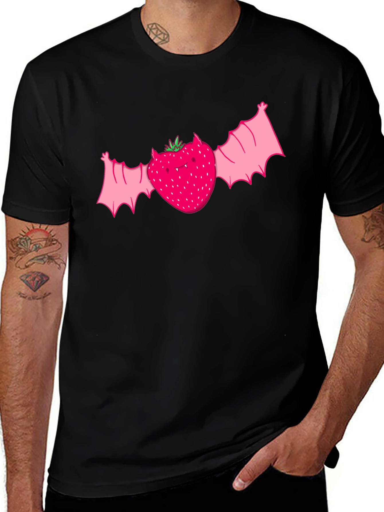 Black Strawberry Bat Graphic Tee - Unique Horror Style main image