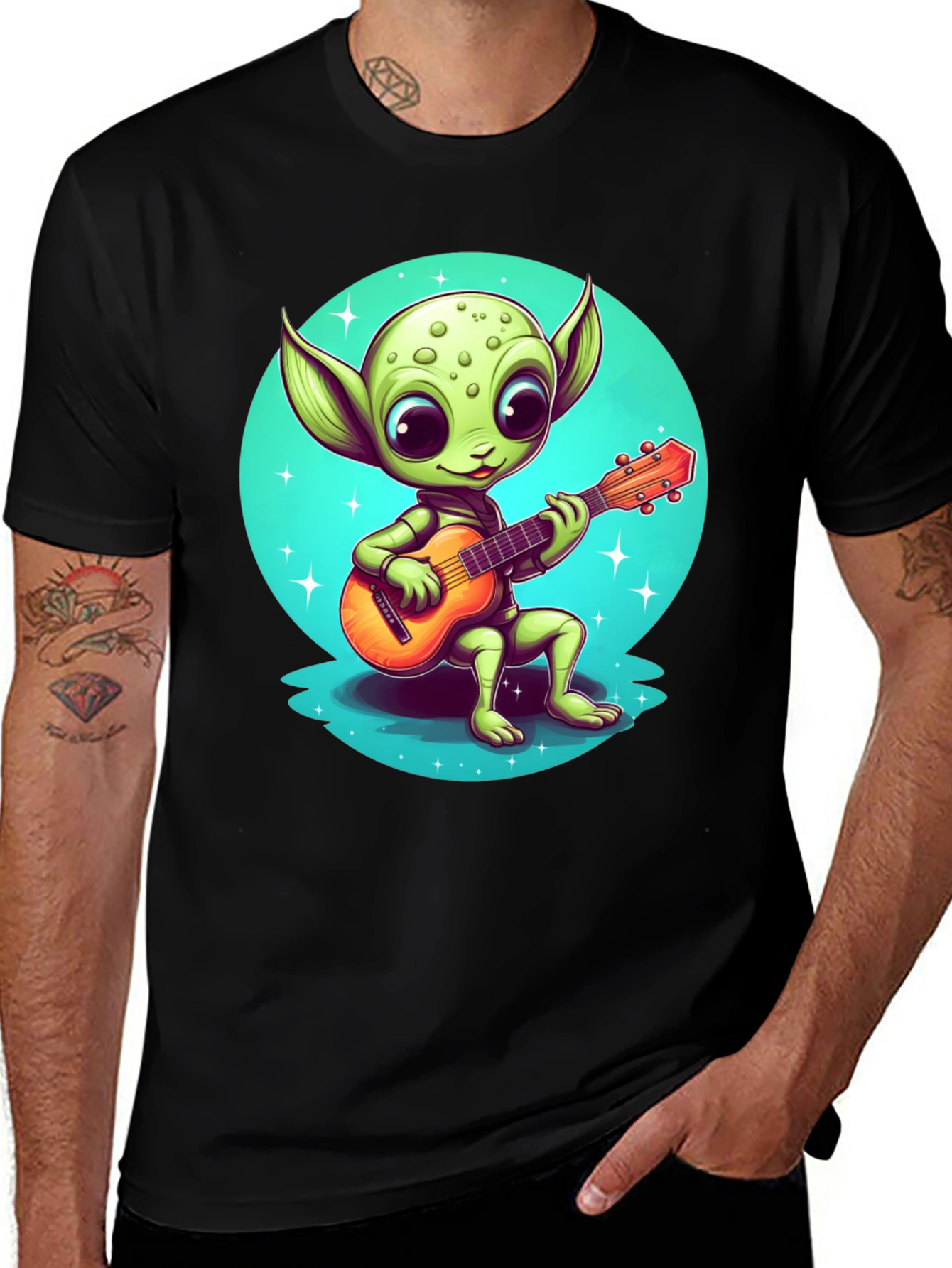 Variant 14 of Alien Guitarist Graphic Tee - Black Unisex T-Shirt