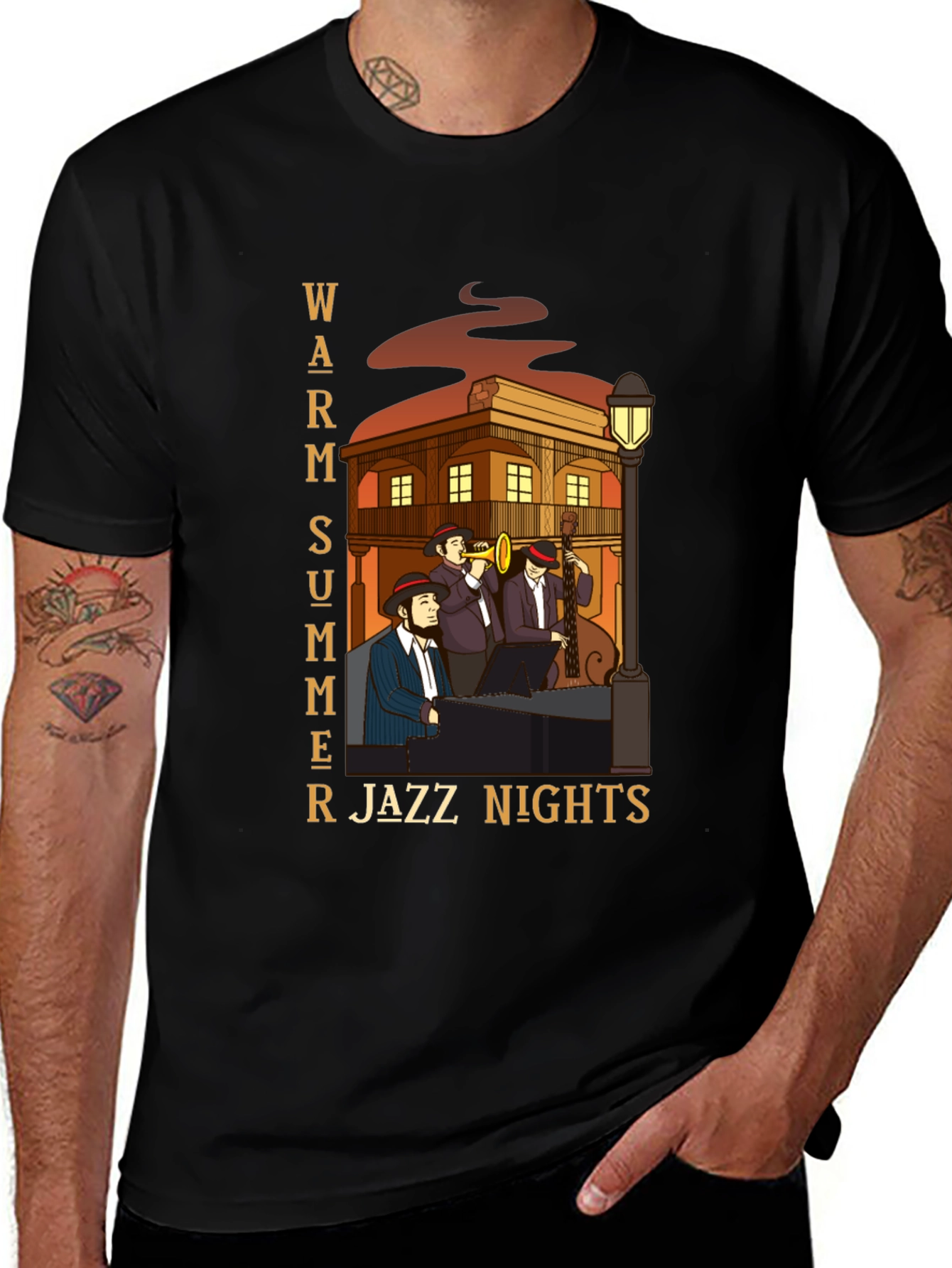 Black Warm Summer Jazz Nights T-Shirt main image