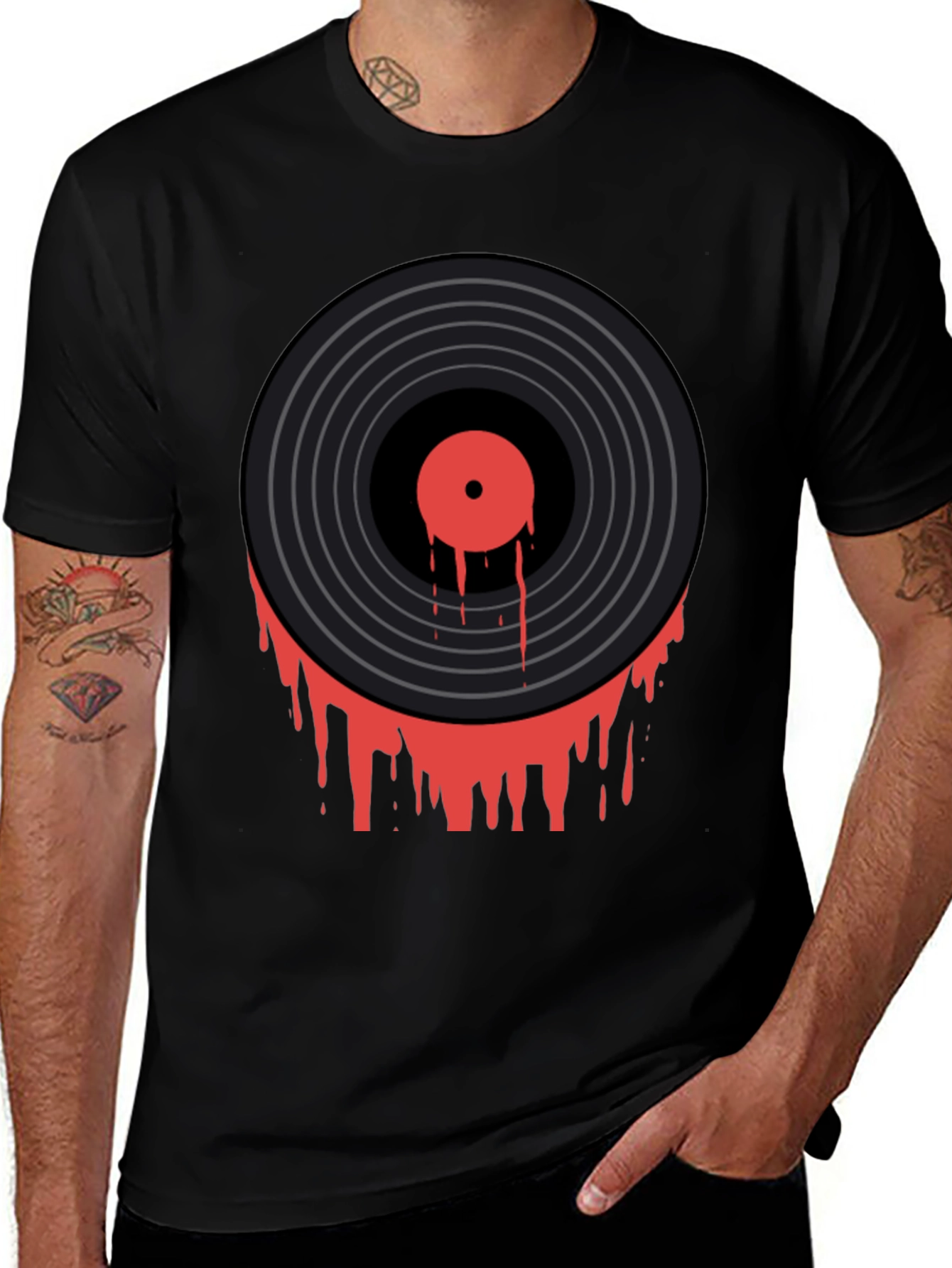 Variant 16 of Bleeding Vinyl Record Graphic Tee - Black