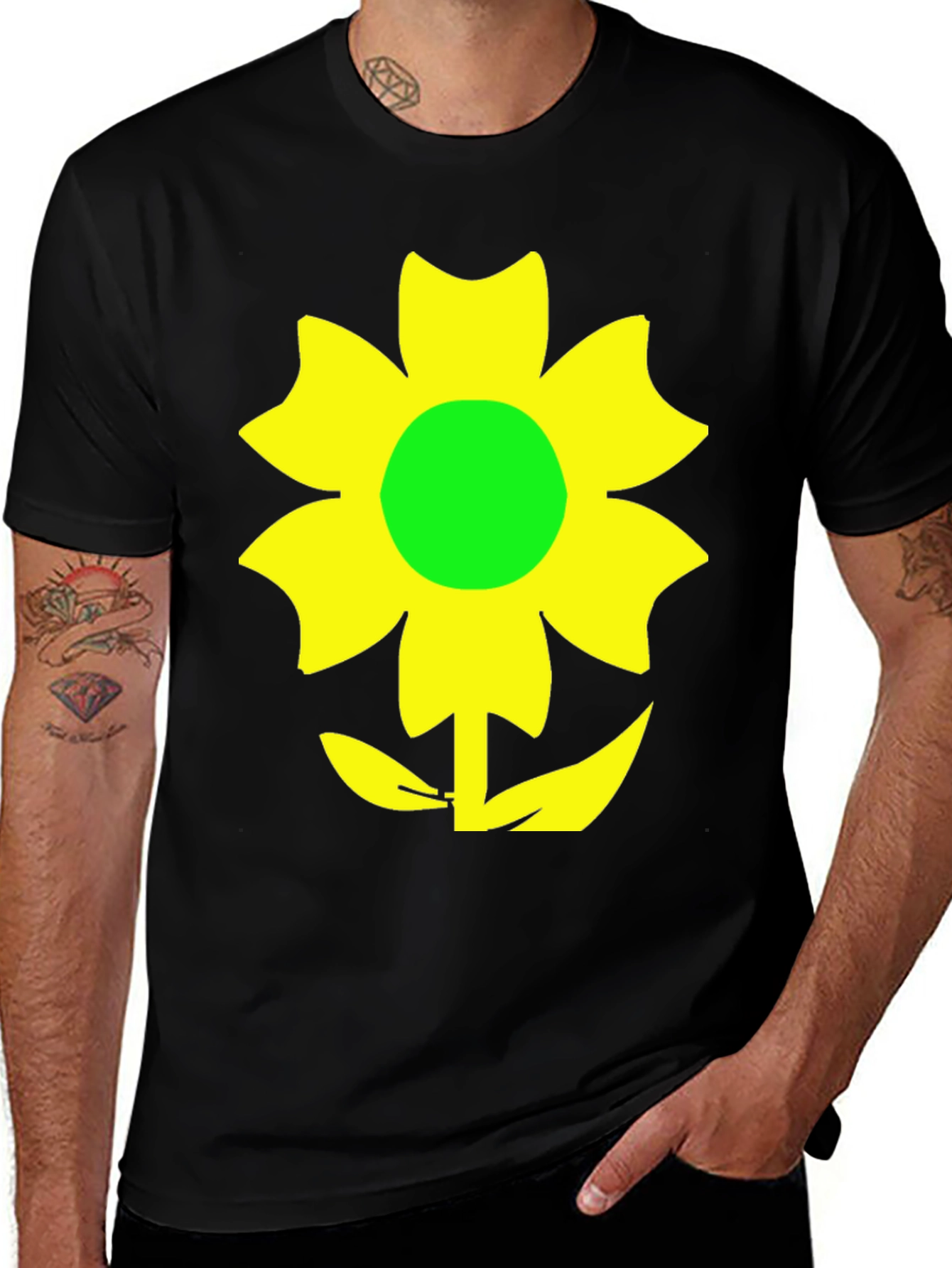 Variant 2 of Bold Flower Graphic Tee - Black Cotton Blend