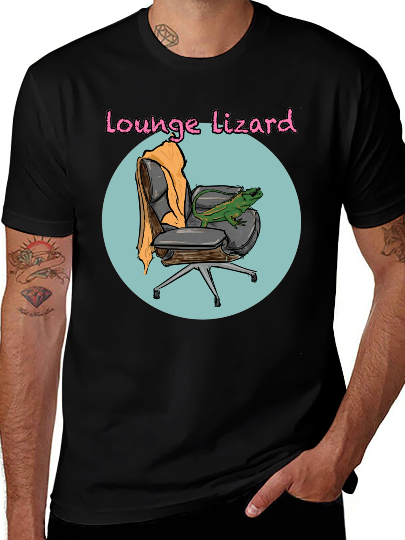 Variant 22 of Lounge Lizard T-Shirt: Funny Reptile Relaxing in Chair Tee