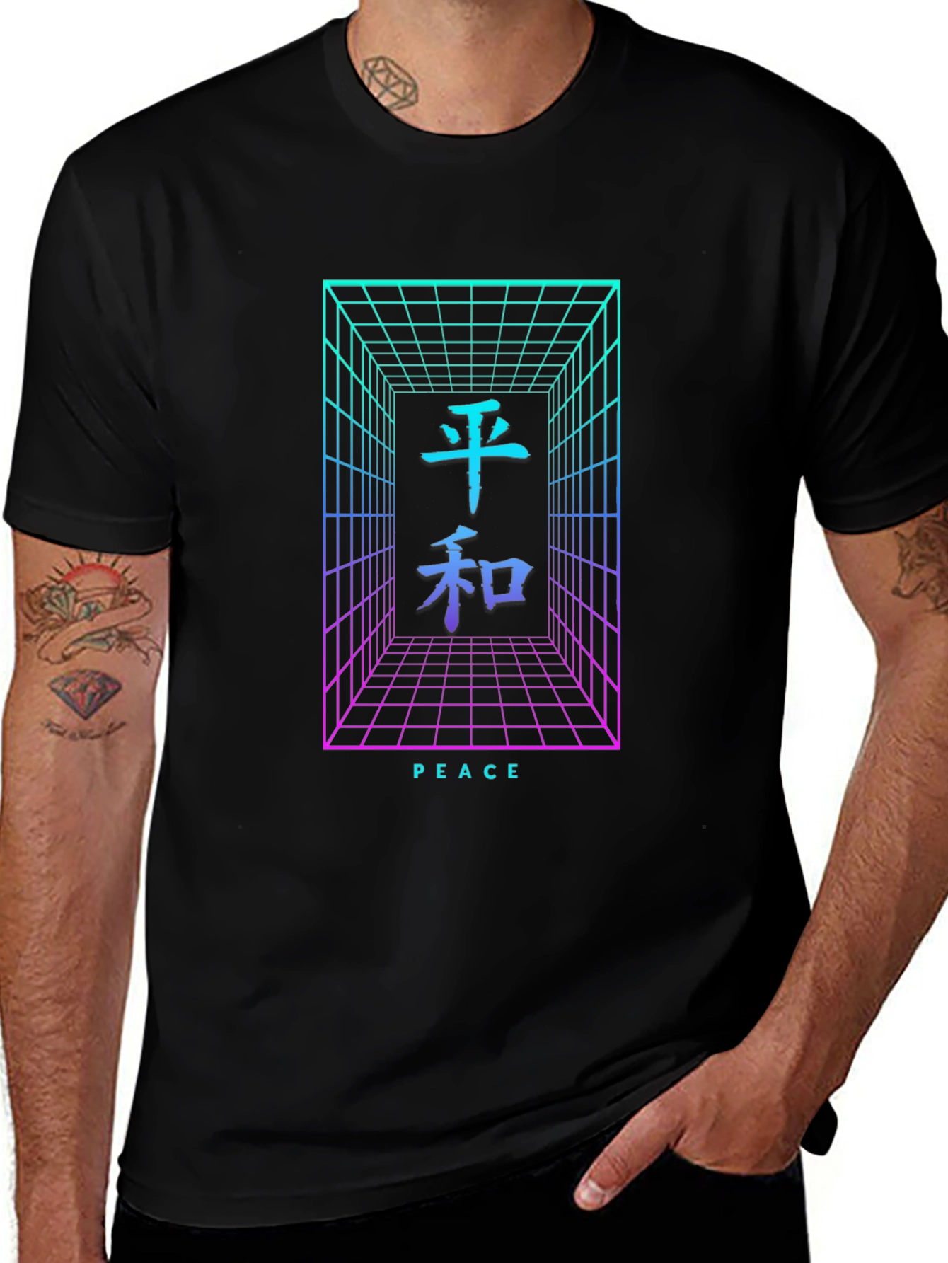 Variant 24 of Peace Grid Graphic Tee - Retro Japanese Style