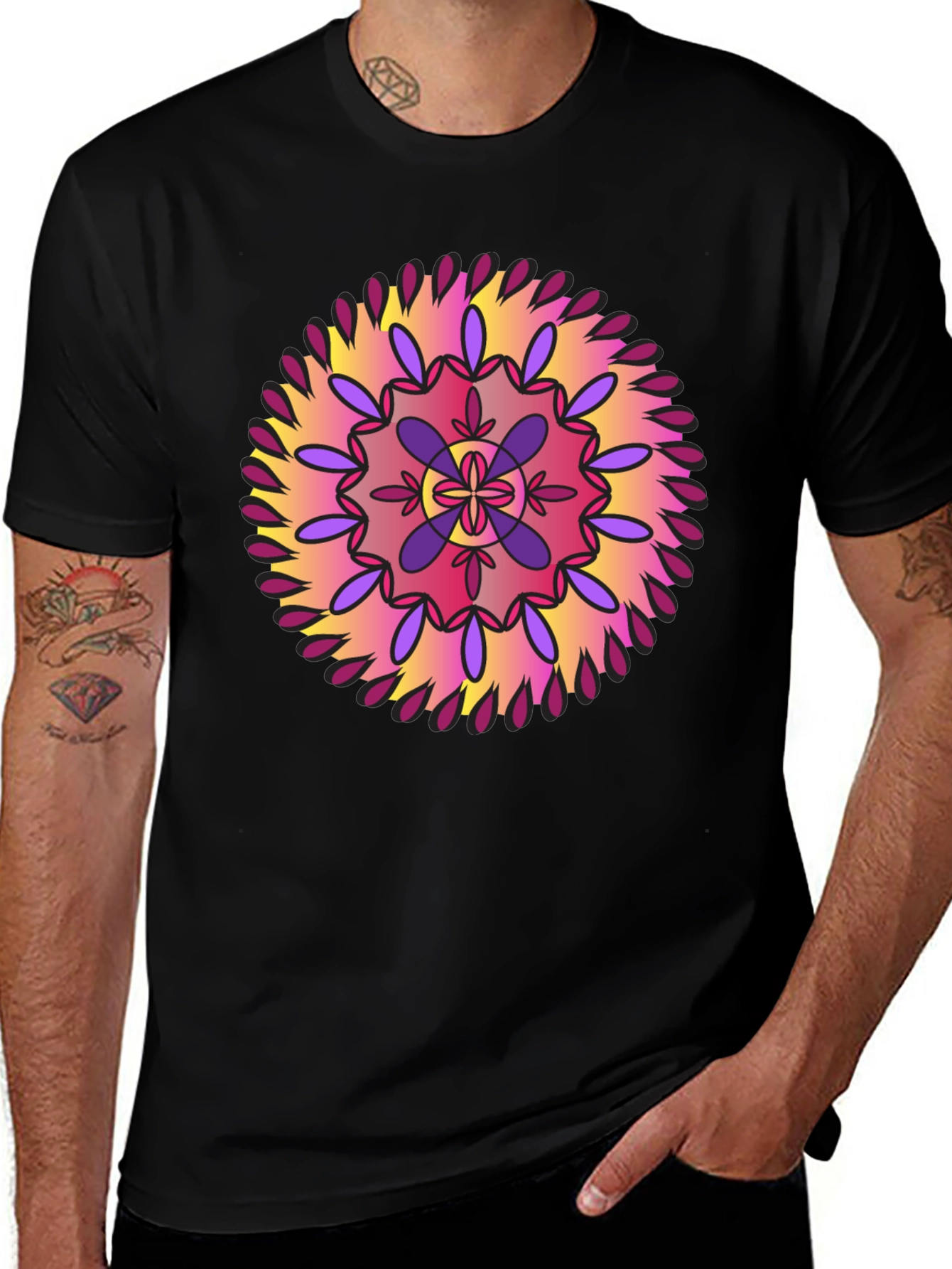 Variant 22 of Colorful Mandala Graphic Black T-Shirt