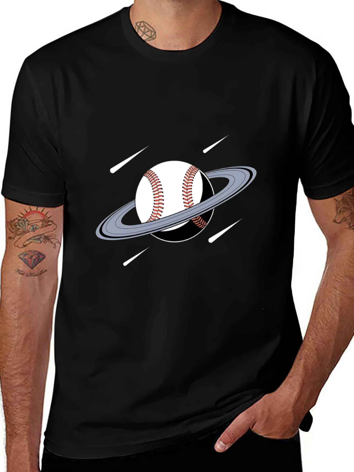 Variant 4 of Baseball Planet Black T-Shirt Novelty Graphic Tee