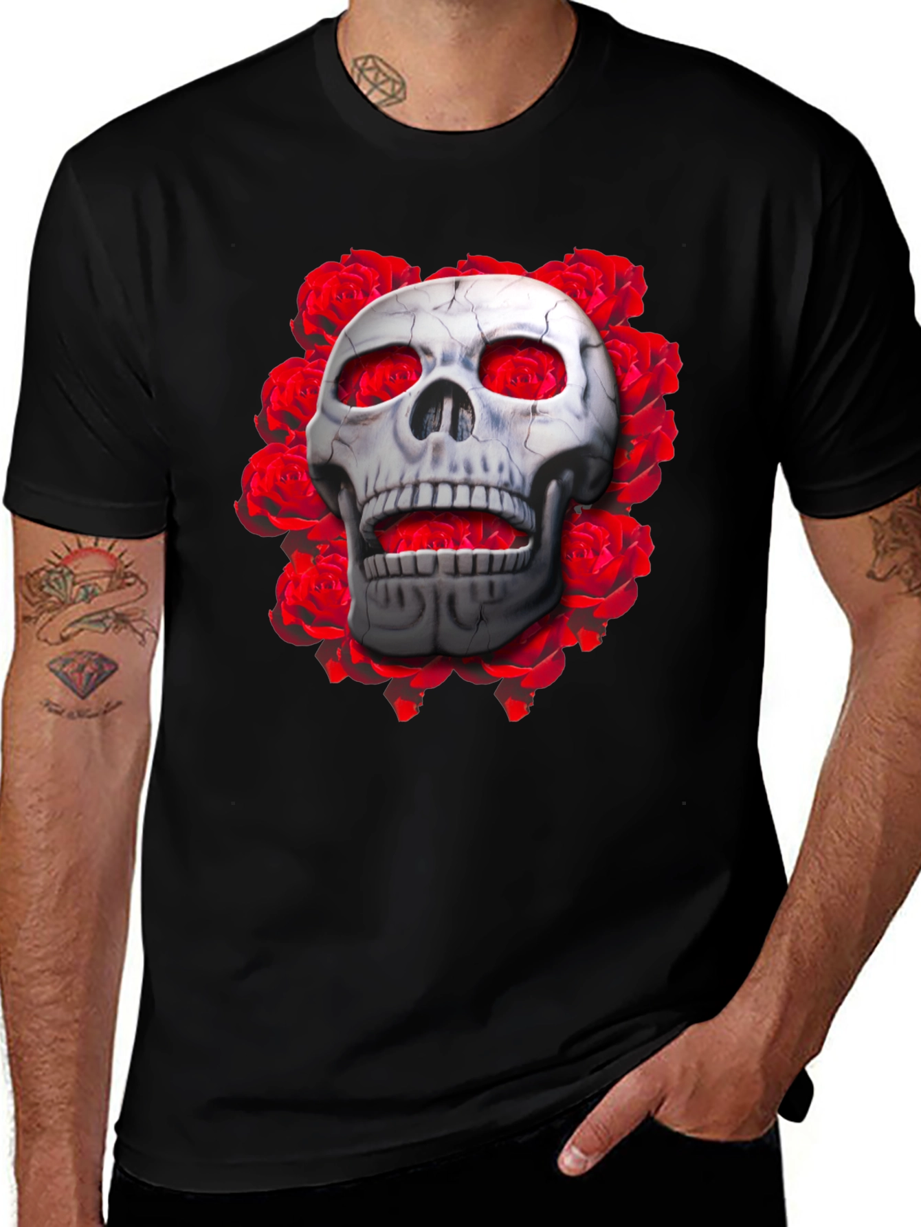 Skull & Roses Graphic Tee - Gothic Style
