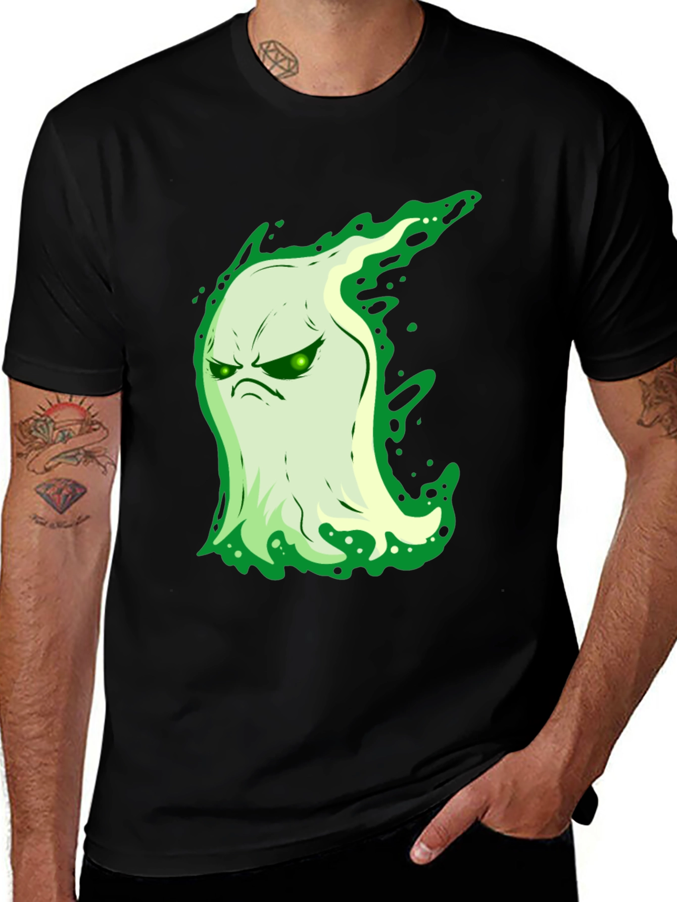 Variant 28 of Grumpy Ghost Graphic Tee - Spooky Season Essential