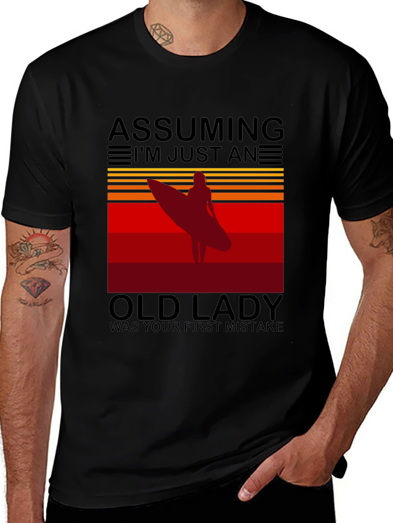 Variant 21 of Assuming Old Lady Surfer T-Shirt