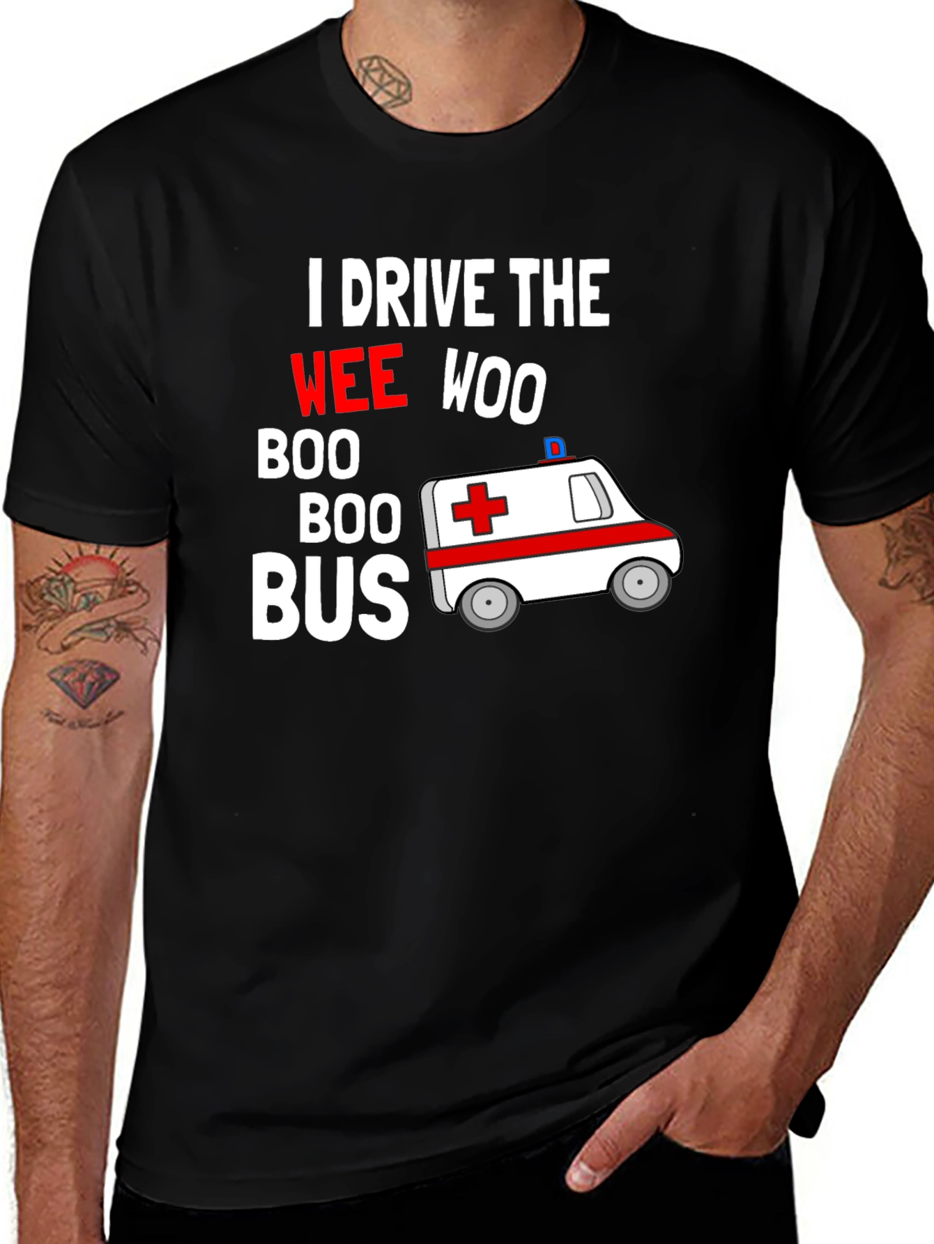 I Drive The Wee Woo Boo Boo Bus Black T-Shirt